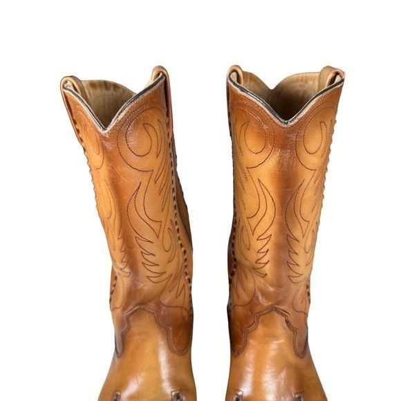 Genuine Leather × Vintage Vintage Double-H Cowboy Western Boots USA Made Patina Saddle Size US 10.5 / EU 43-44 - 6 Thumbnail