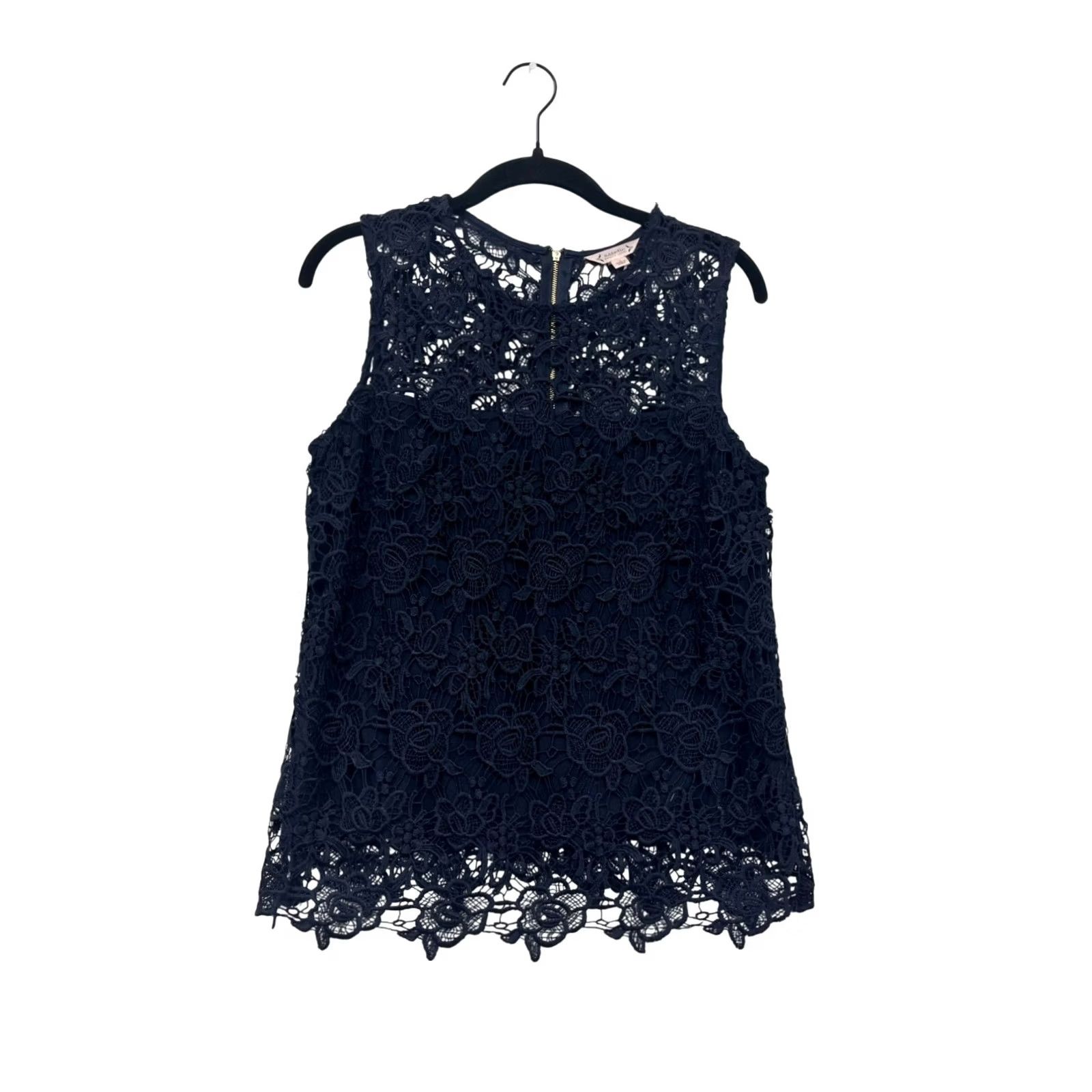 Nanette Lepore Nanette Lepore Womens Blouse Navy Floral Lace Sleeveless Top S Navy Size S / US 4 / IT 40 - 2 Thumbnail