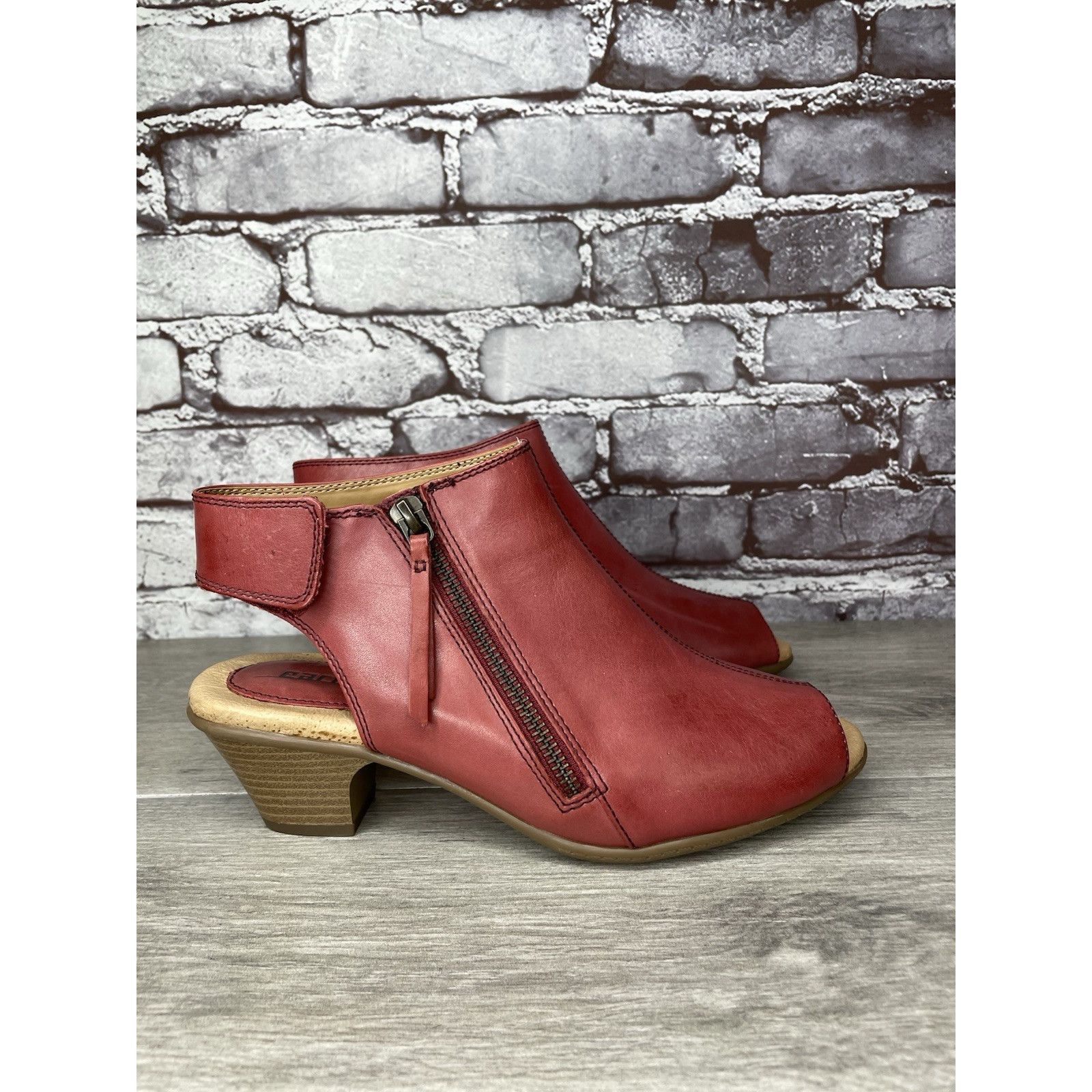 Other Earth Kristy Zip Up Peep Toe Red Leather Slingback Booties S Size US 8.5 / IT 38.5 - 11 Thumbnail