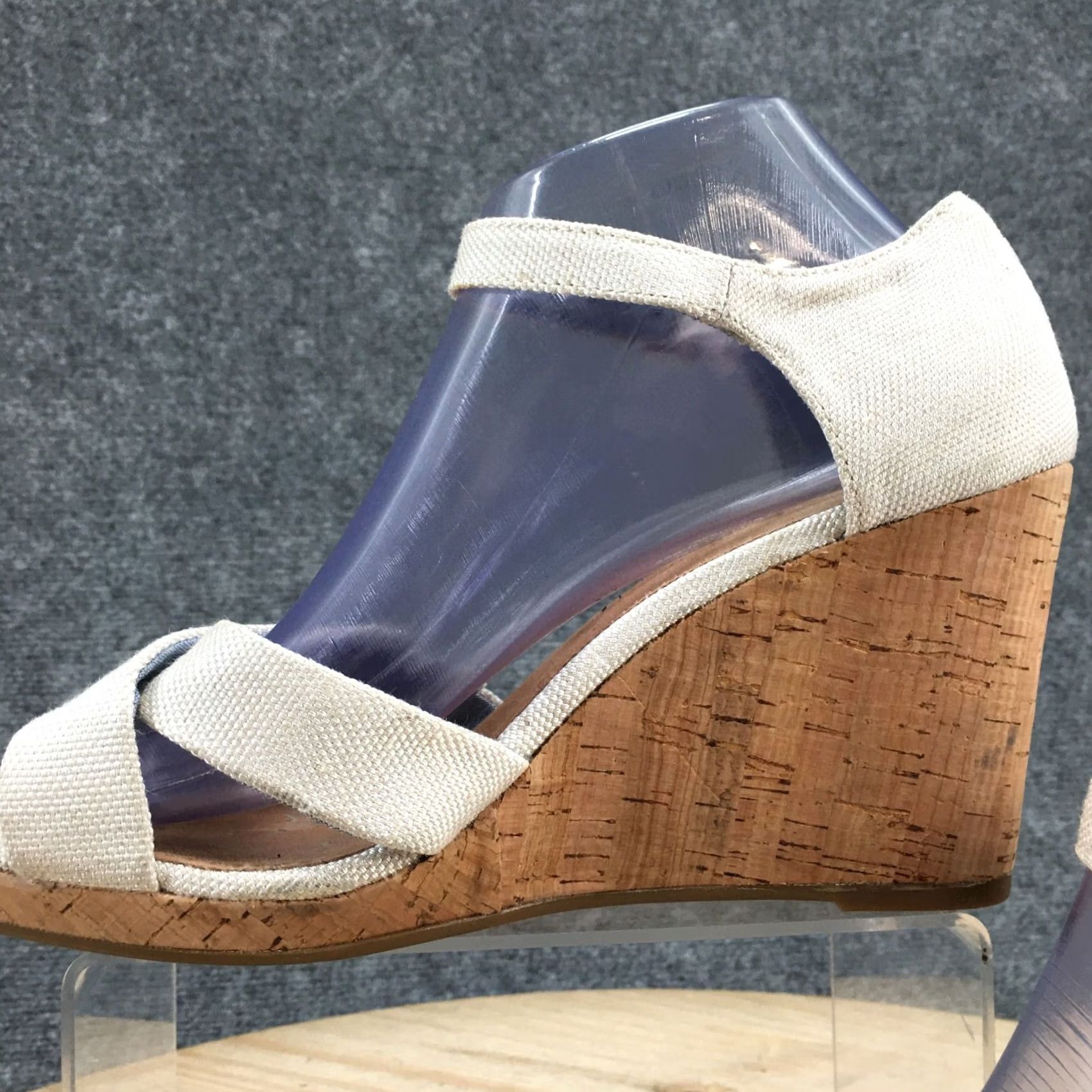 Toms TOMS Sandals Womens 10 Sienna Open Toe Wedge Ankle Strappy Beige Fabric Size US 10 / IT 40 - 4 Thumbnail