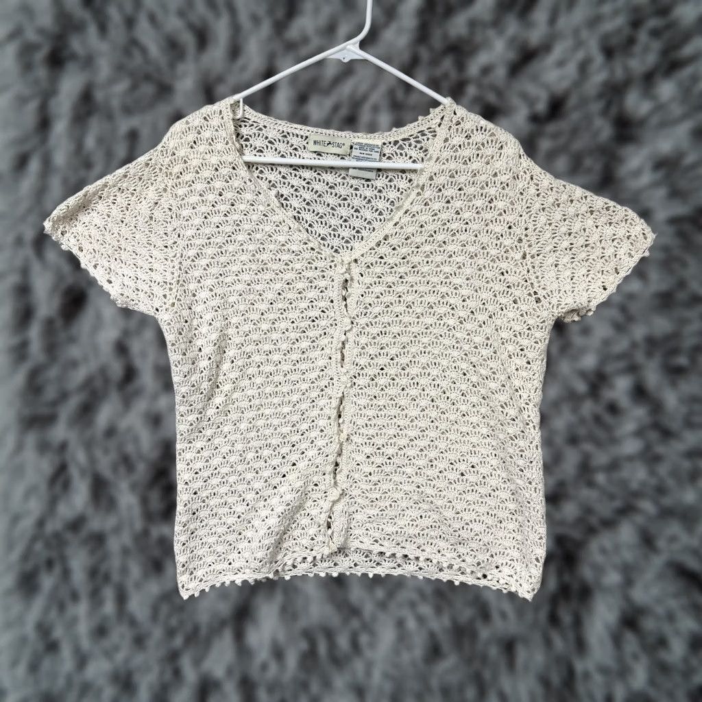 Vintage VINTAGE White Stag Cardigan Sweater Womens M White Crochet Open-Knit Beachy 90s Lightweight Sheer Casual Cottagecore Size M / US 6-8 / IT 42-44 - 1 Thumbnail