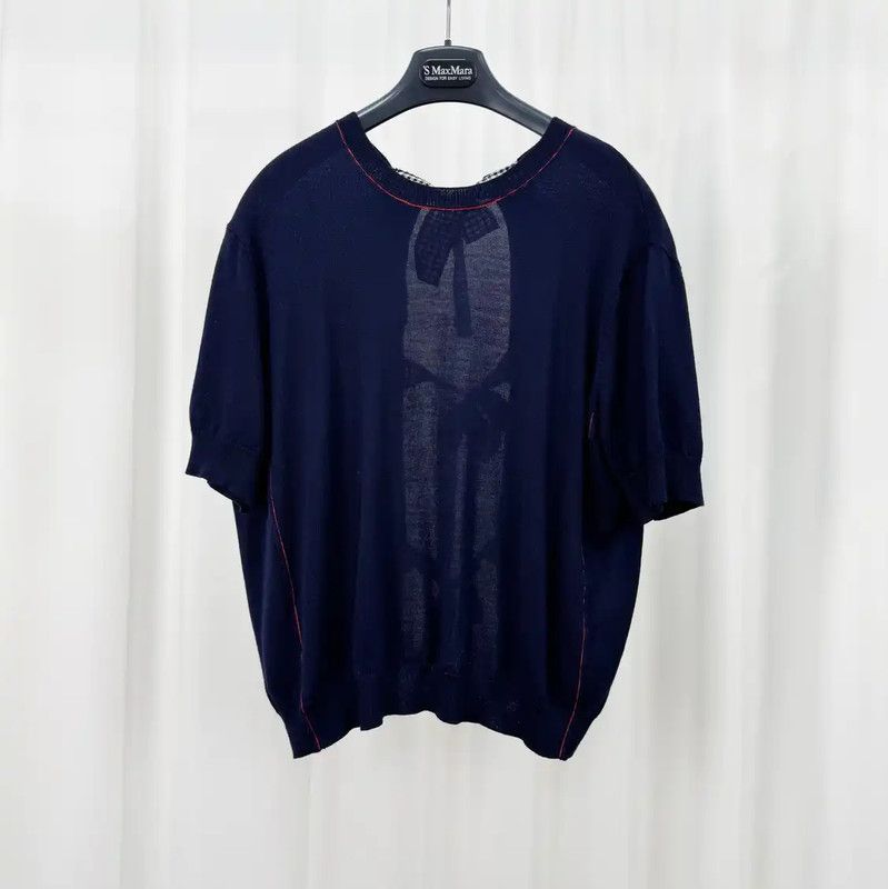 Miu Miu Miu Miu Blue Wool Blend Short Sleeve Top 0089 Size L / US 10 / IT 46 - 1 Thumbnail