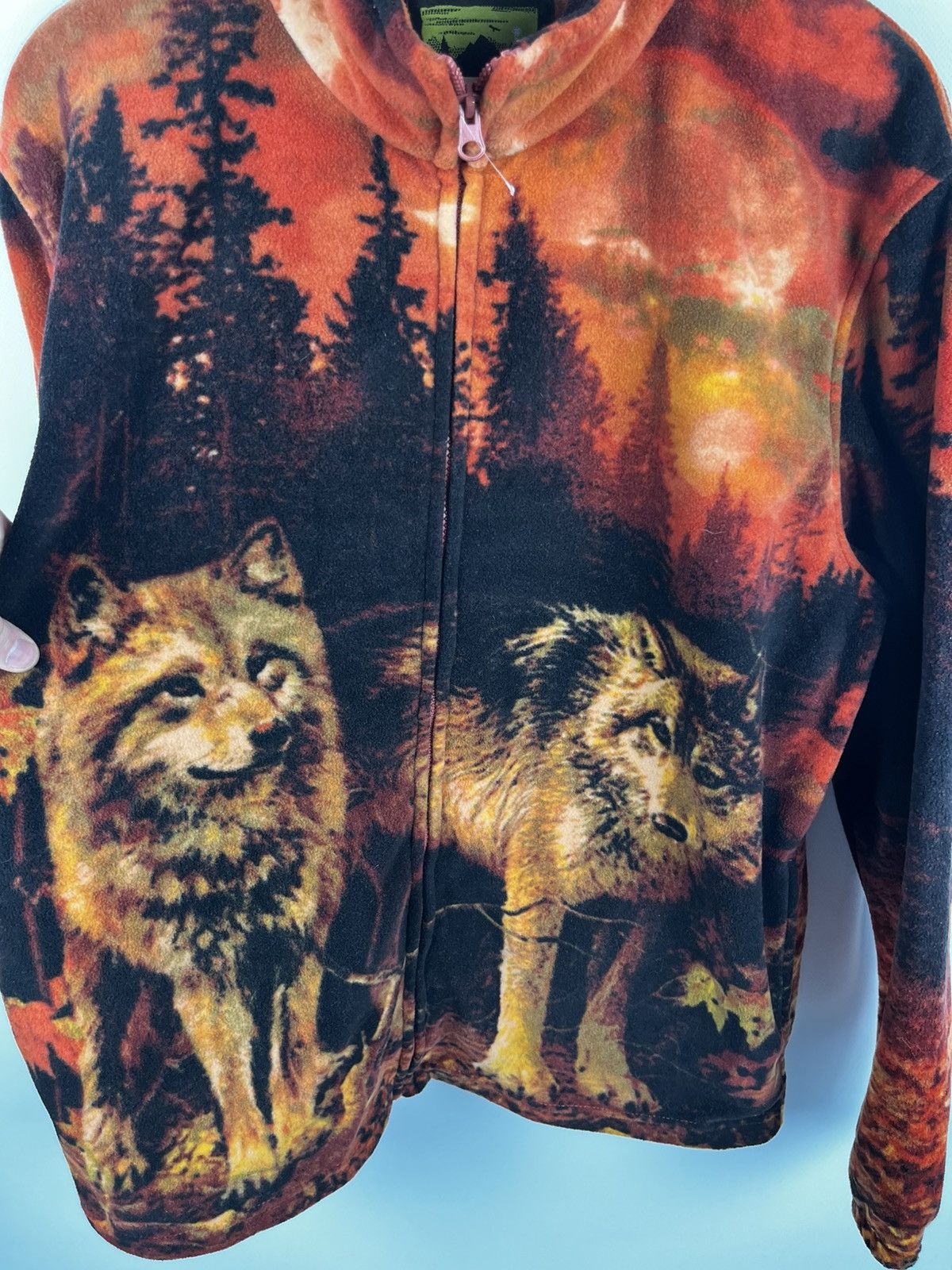Vintage Atlas Zip Fleece Jacket With Wildlife Wolfs Nature Print Size US XL / EU 56 / 4 - 7 Thumbnail