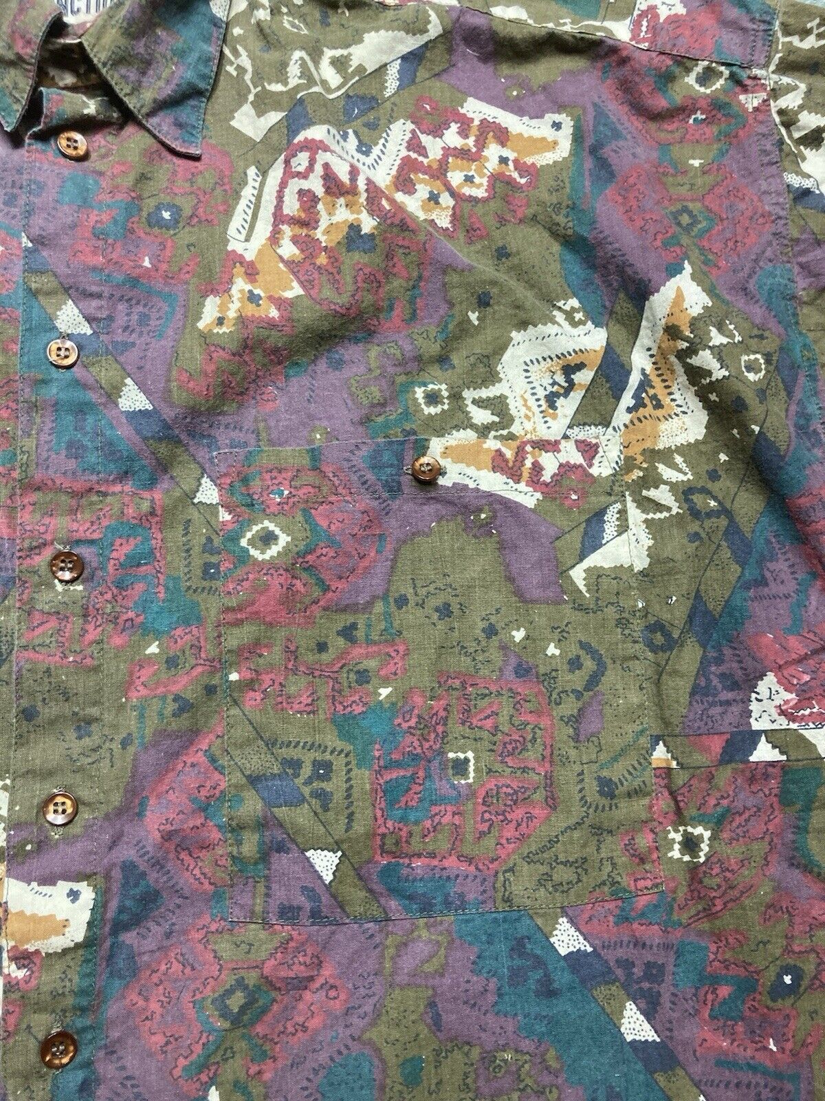 Vintage VTG 90s button shirt lightweight cotton abstract aztec L Size US L / EU 52-54 / 3 - 3 Thumbnail