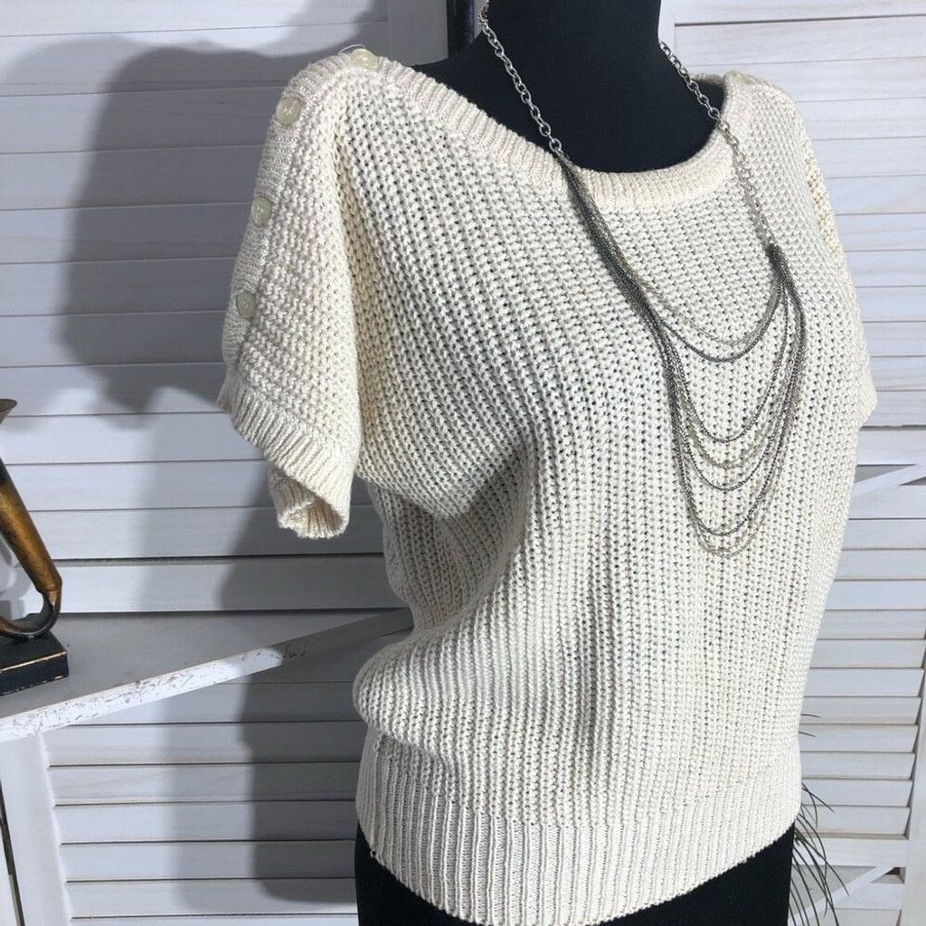 Vintage Y2K Chaus Chunky Knit Blouse Short Sleeves Cotton Cream sz S Size XS / US 0-2 / IT 36-38 - 5 Thumbnail