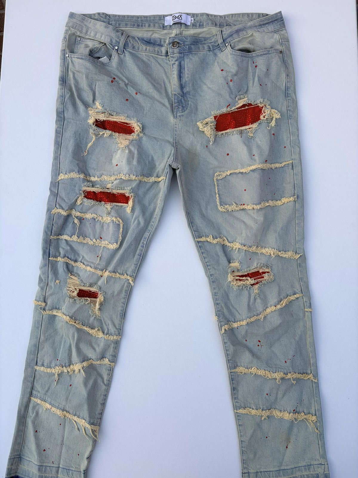 Other DNA Premium Wear Light Washed/Red Patch Jeans (Size 44x32) Size US 44 / EU 60 - 1 Thumbnail
