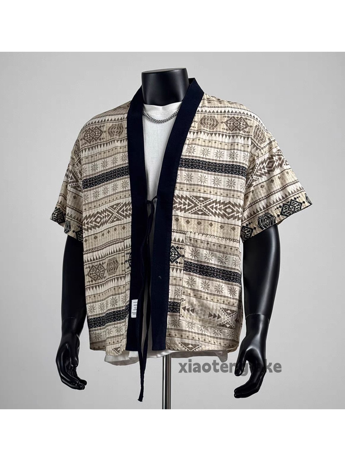 Vintage Unisex utility loose baggy taoist robe striped shirt Size US L / EU 52-54 / 3 - 1 Thumbnail