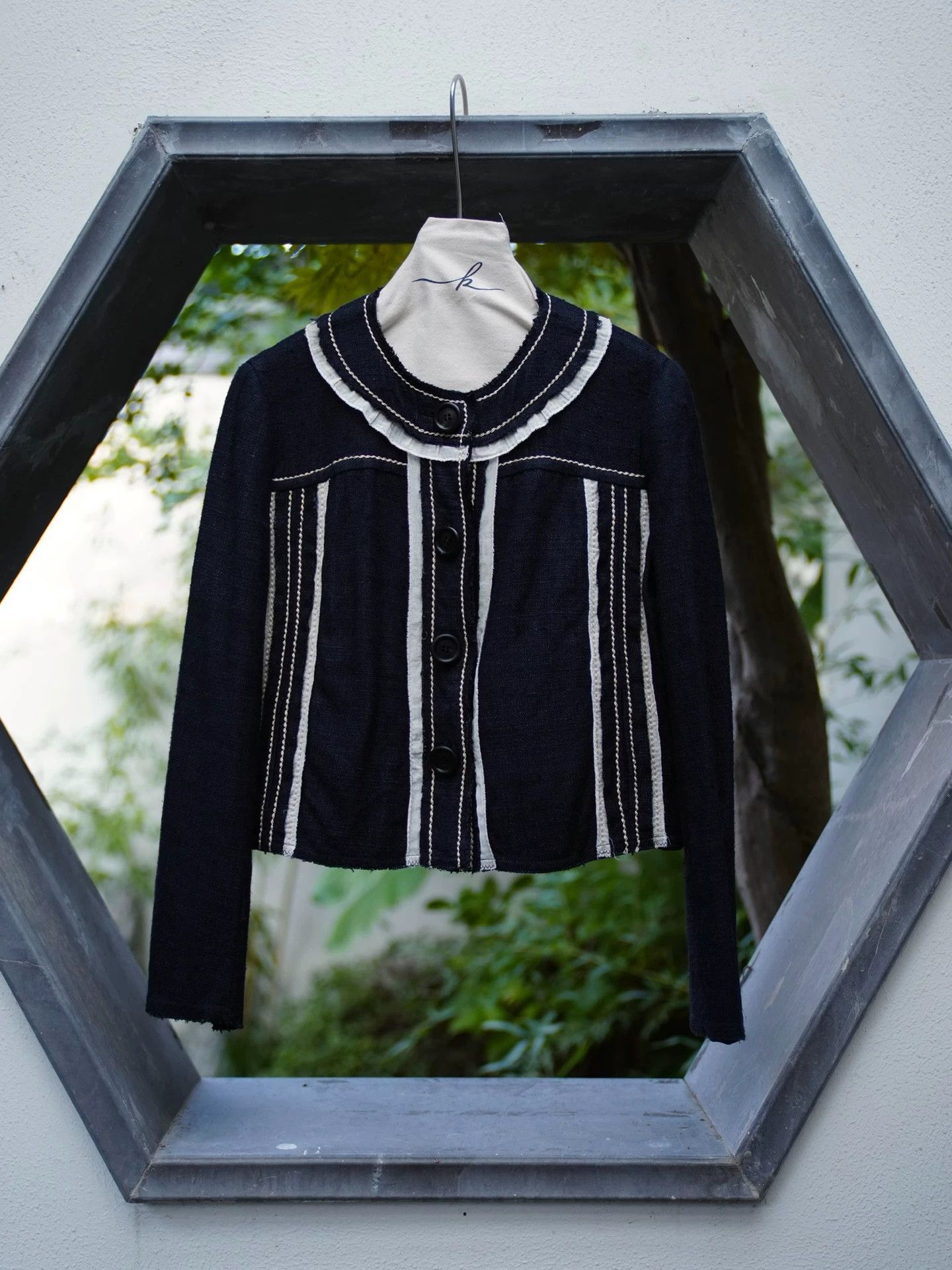 Prada Prada Vintage Navy Blue Silk Round Neck Blazer IT42/M Size M / US 6-8 / IT 42-44 - 6 Thumbnail