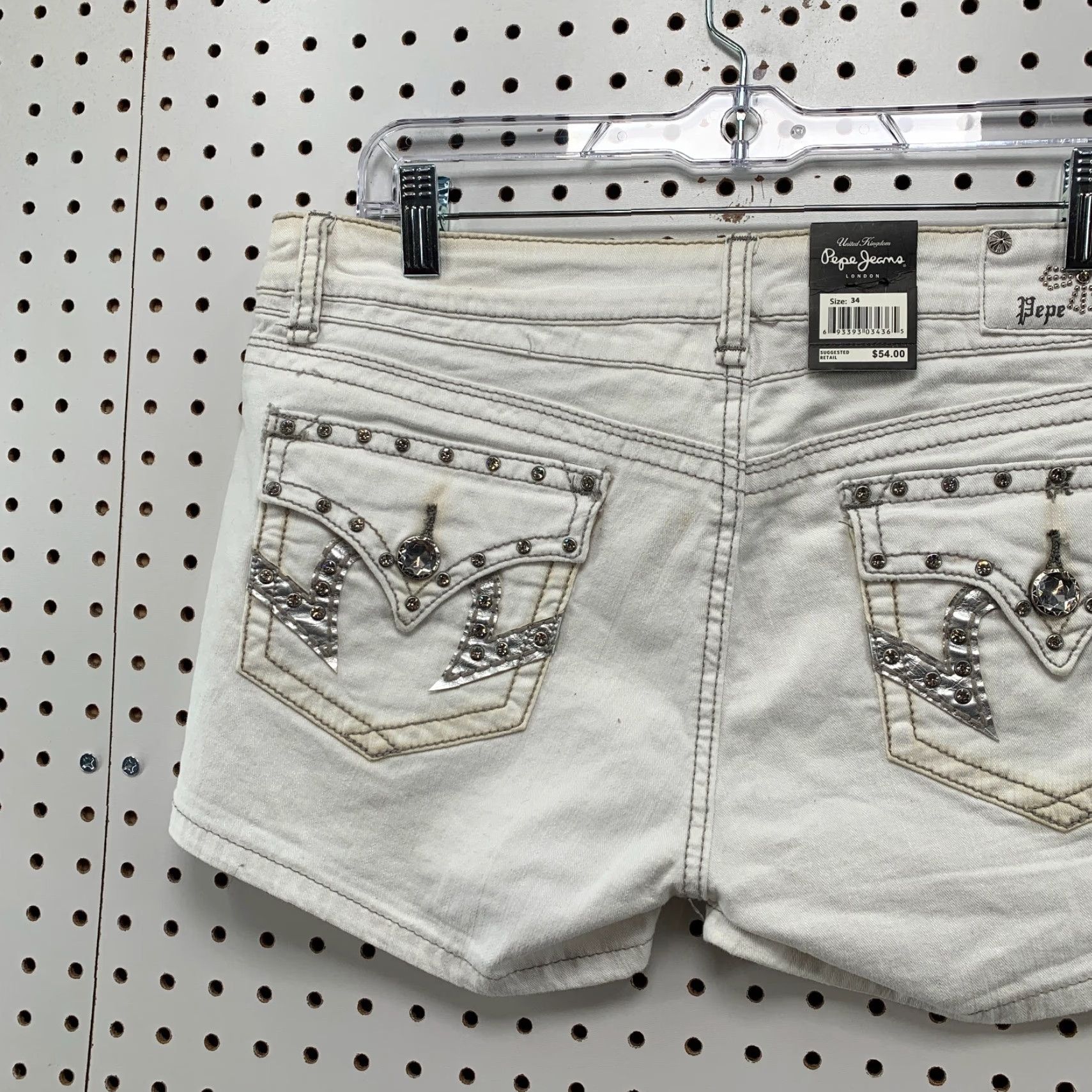 Pepe Jeans VINTAGE Pepe Jeans Denim Shorts Womens 34x3 White Embellished Pockets Y2K NEW Size 24" / US 00 / IT 34 - 7 Thumbnail