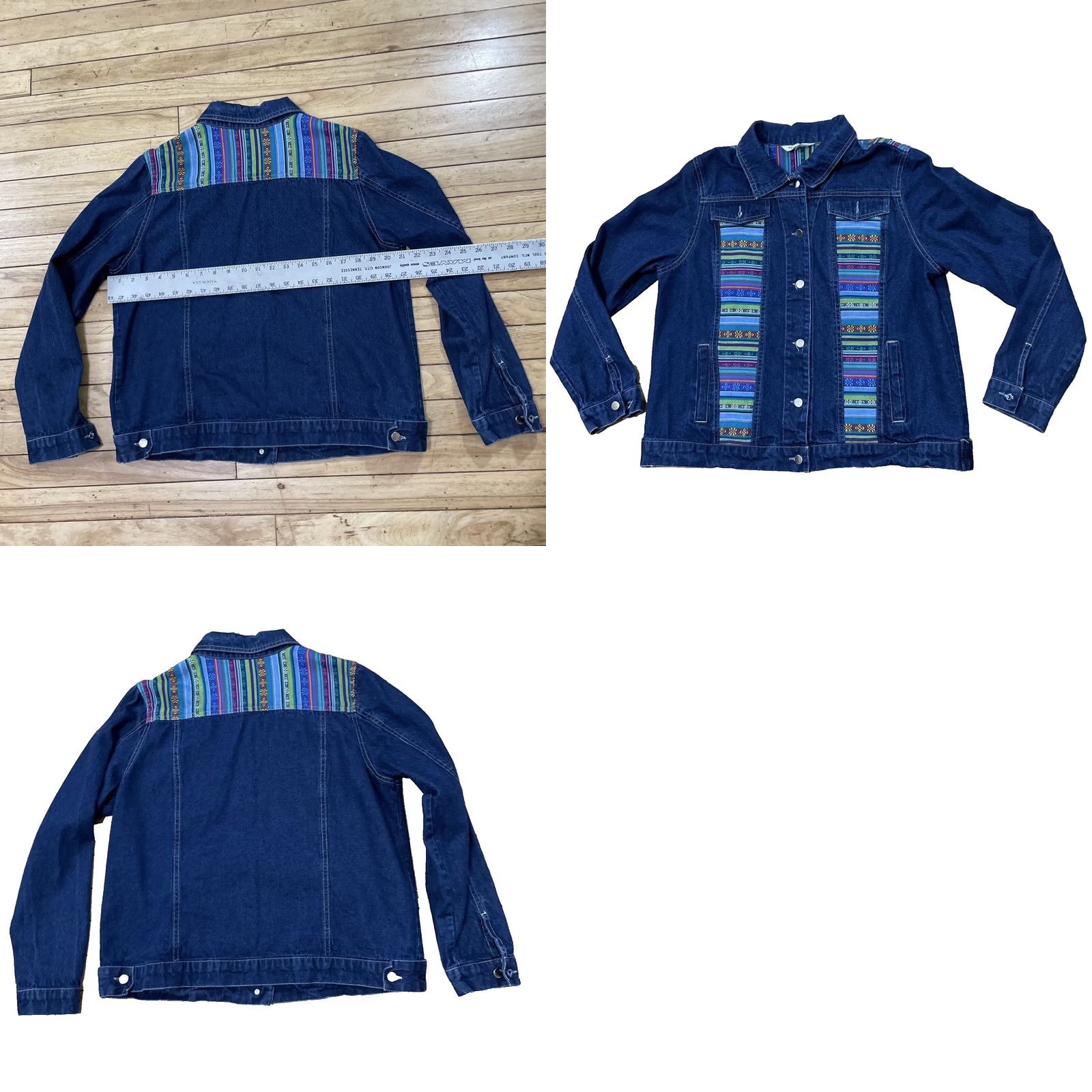 Rainbow Tantrums Jean Jacket Women M Blue Denim Floral Boho Western Tribal Aztec Shirt Mens Size 32" / US 10 / IT 46 - 11 Thumbnail
