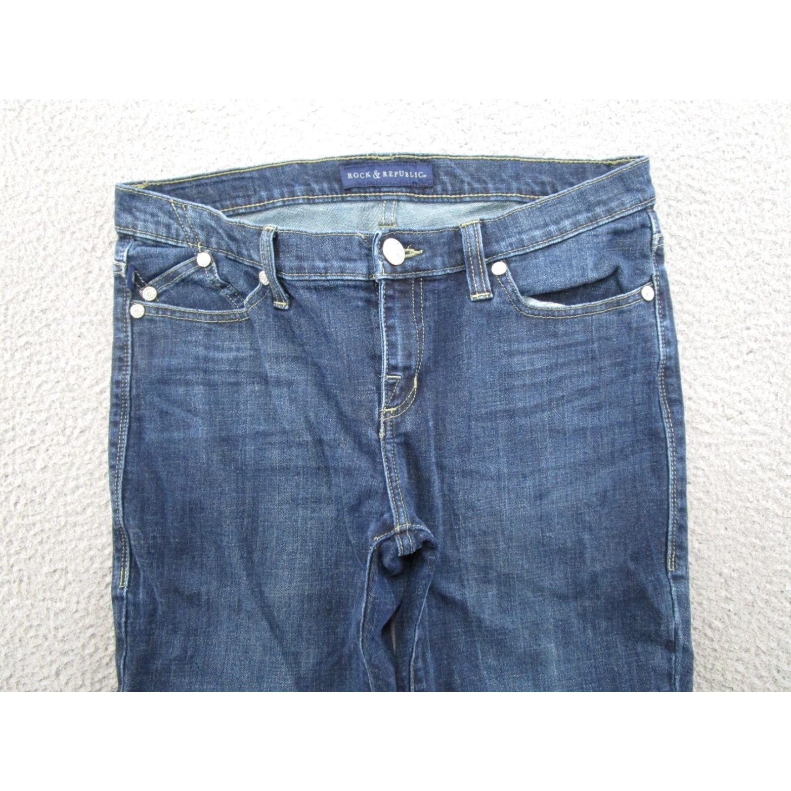 Vintage Rock & Republic Jeans Straight Denim Blue Stretch Size 12 Dark Wash Women Regular Pockets 5-T Size 34" / US 12 / IT 48 - 3 Thumbnail