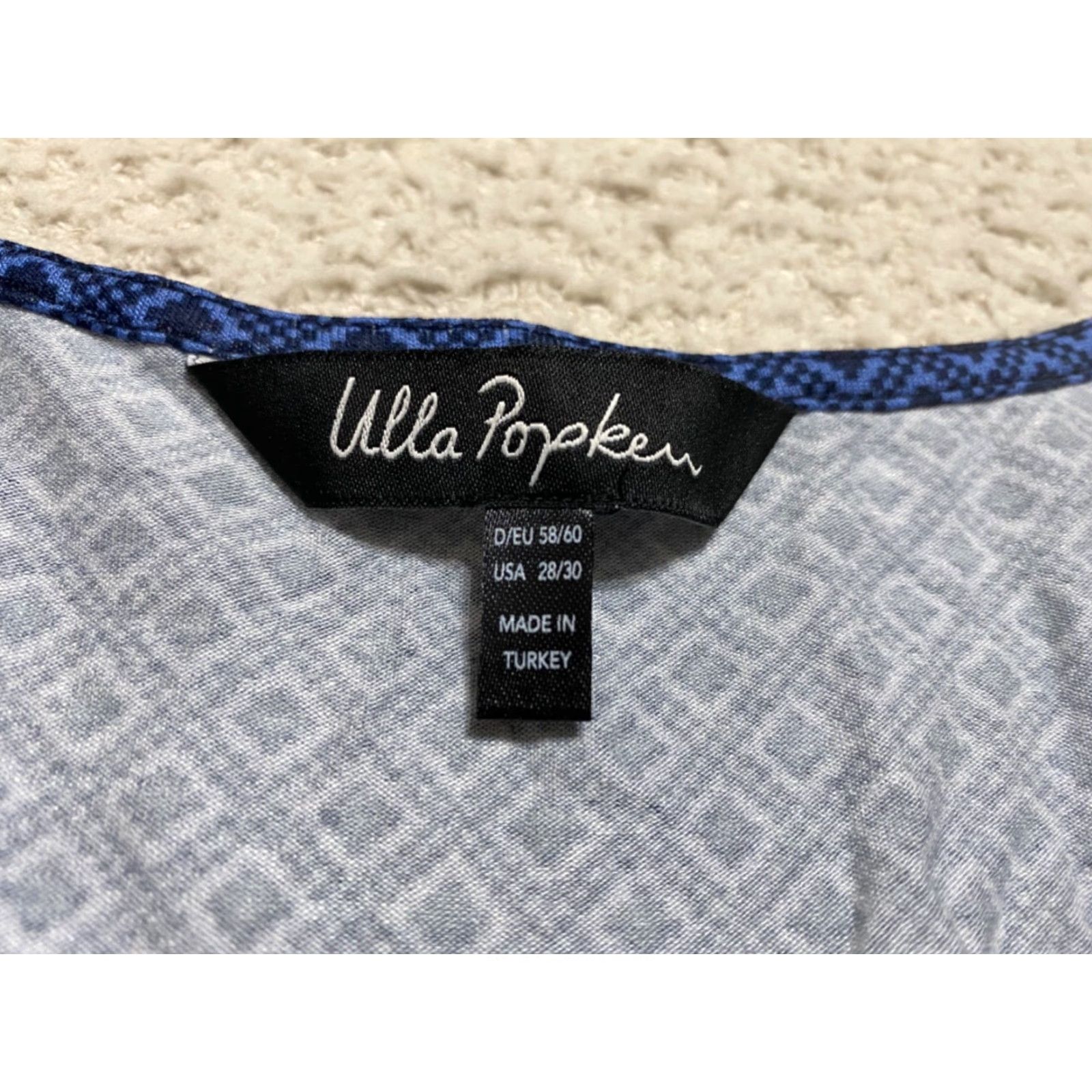 Vintage Ulla Popken Blouse Geometric Square Neck Blue Short Sleeve Womens Size 28 Plus Viscose Size 4XL / US 24-26 - 5 Thumbnail