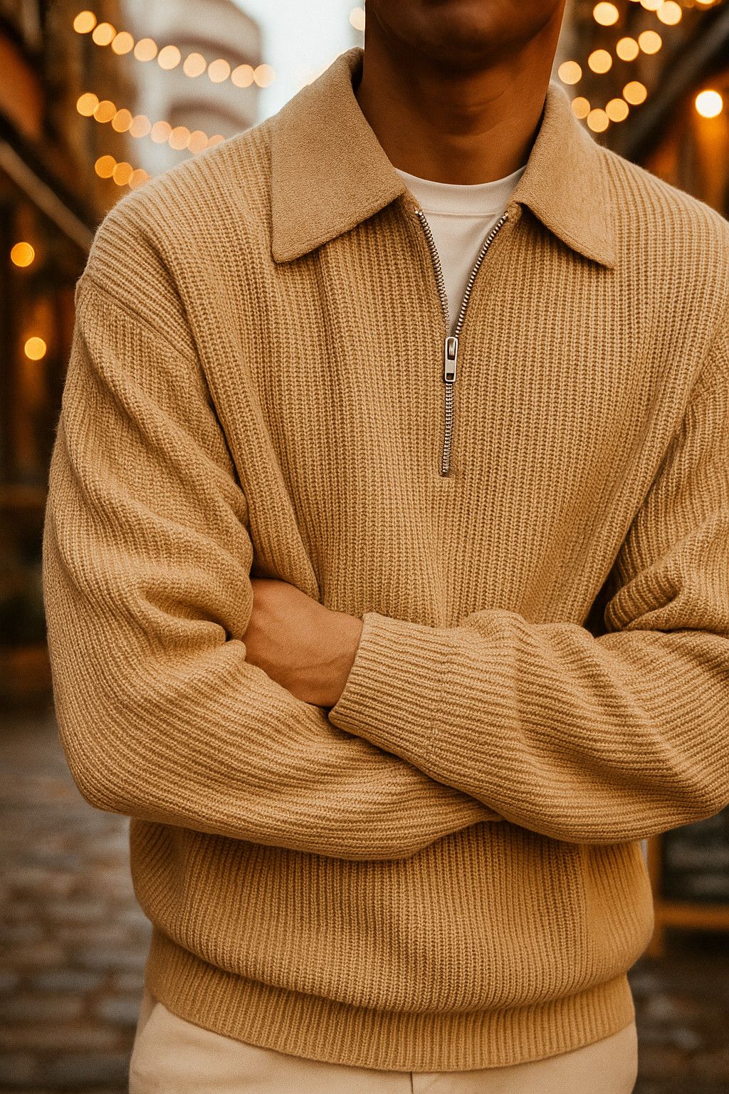 Other Pull zippé beige en maille — look chic & décontracté Size US M / EU 48-50 / 2 - 1 Thumbnail
