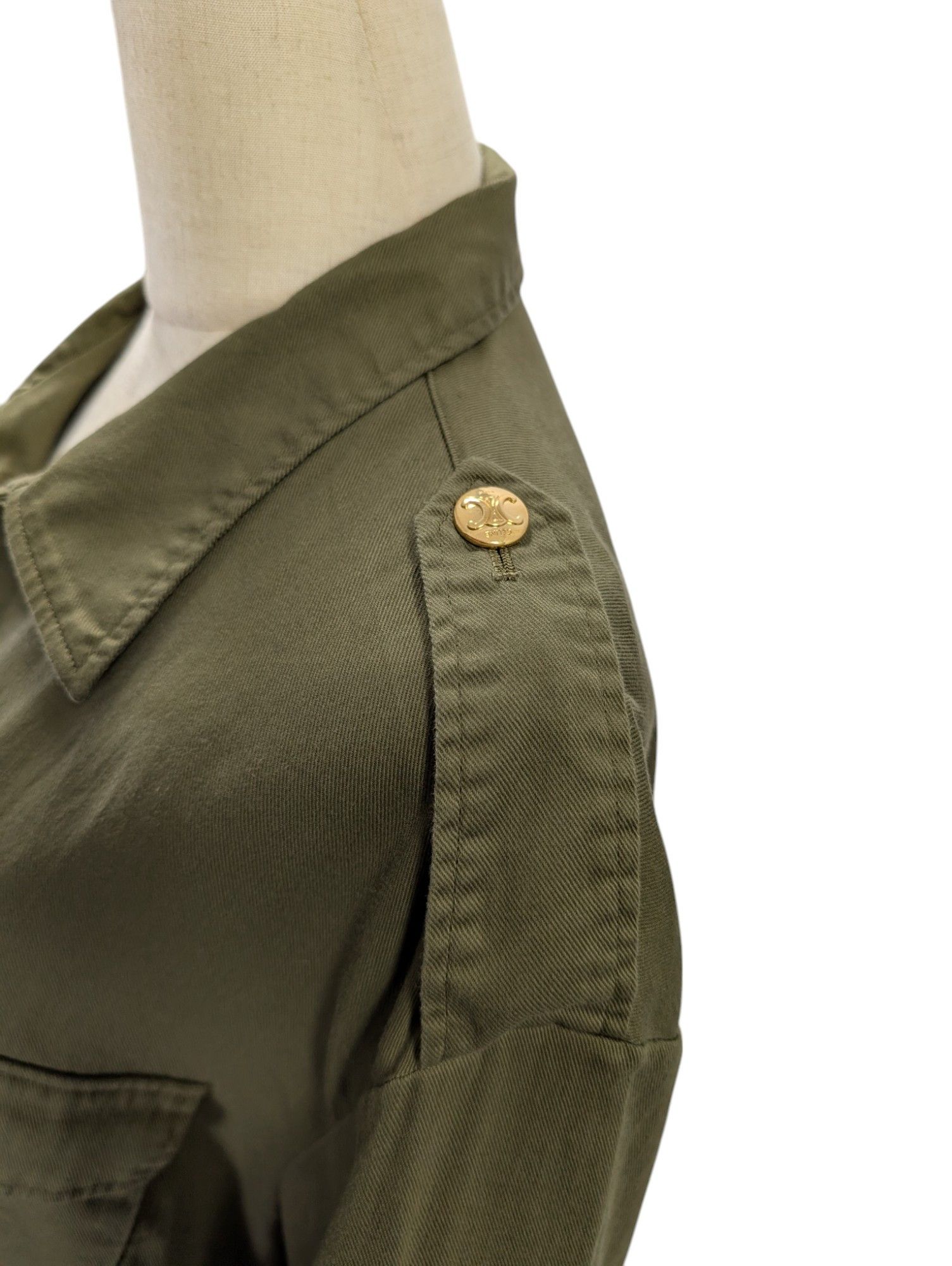 Celine Khaki Short Sleeve Shirt With Logo Buttons Size S / US 4 / IT 40 - 5 Thumbnail