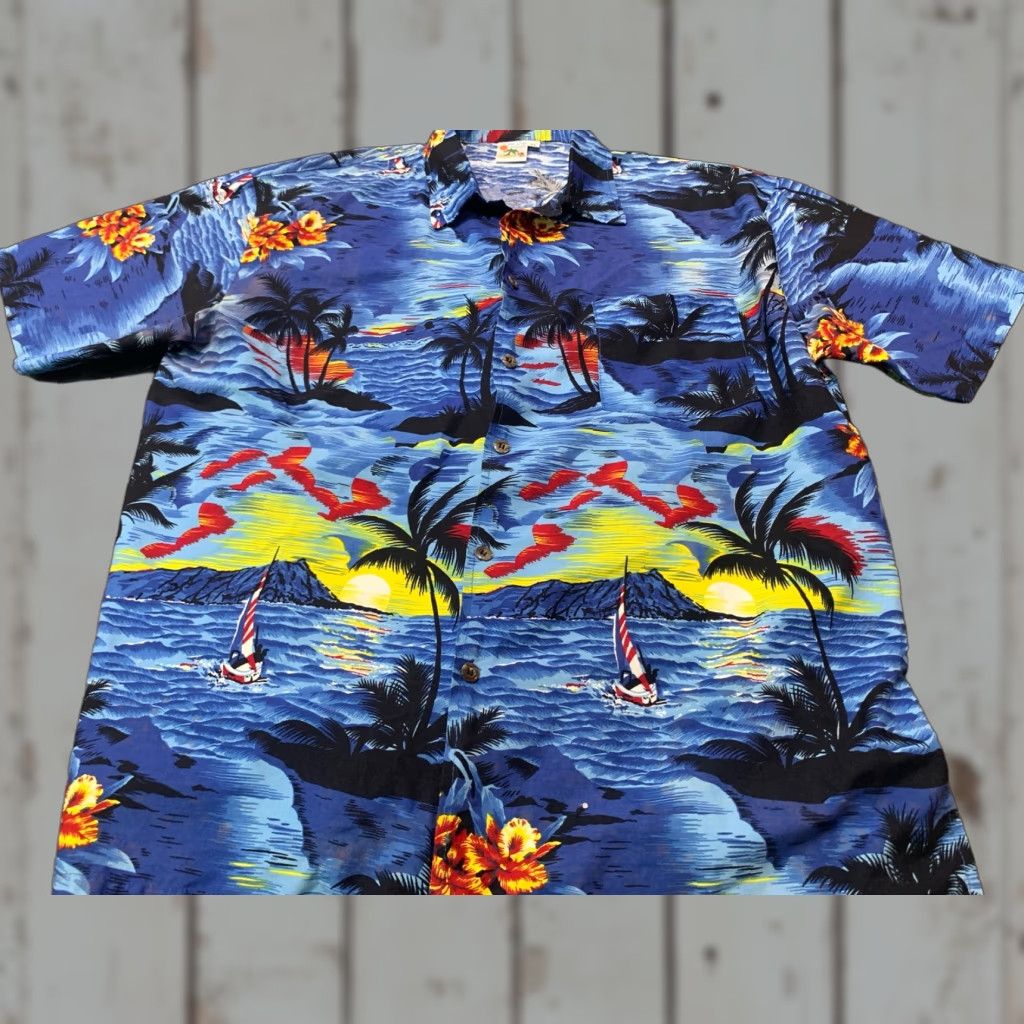Vintage VINTAGE Island Expressions XL palms water Hawaiian button mens shirt Cotton Size US XL / EU 56 / 4 - 1 Thumbnail