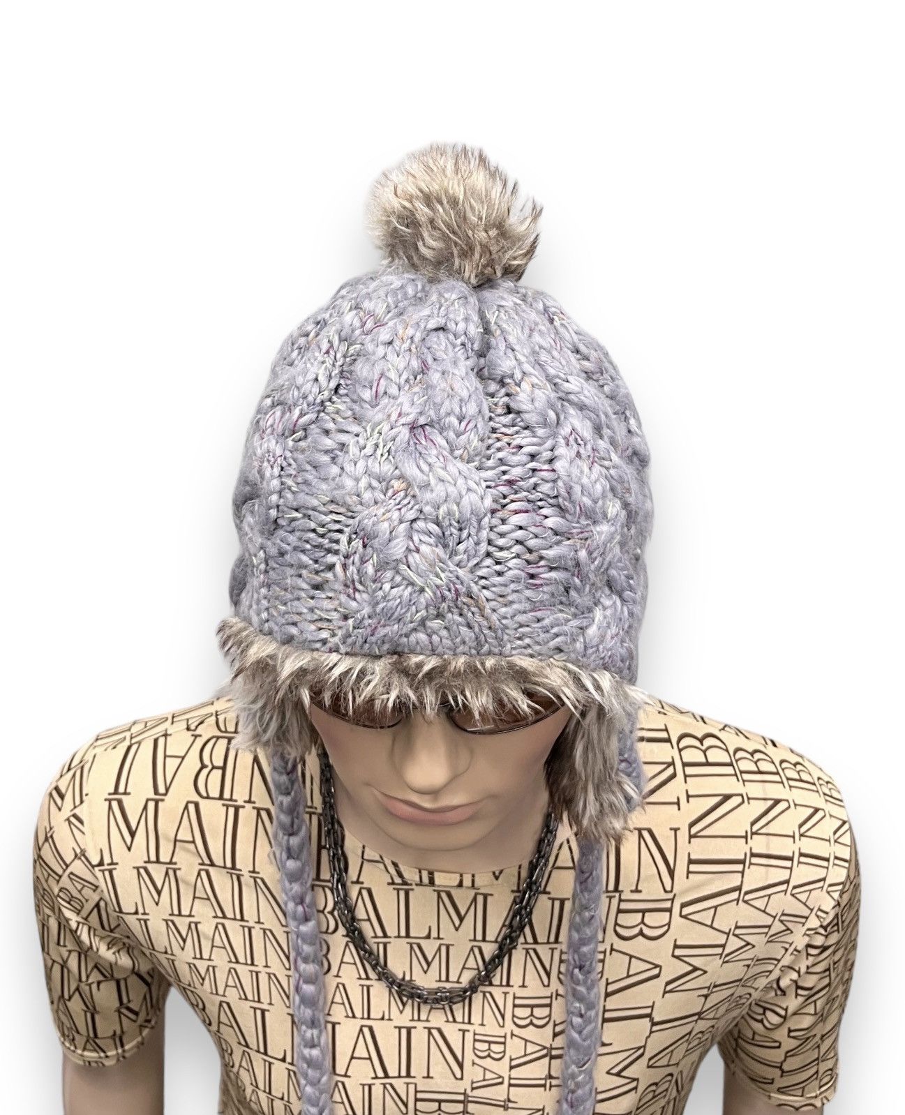Montbell 🔥Vtg MONTBELL Bold Knitted Fur Ear Flap Beanie Vivienne Size ONE SIZE - 6 Thumbnail