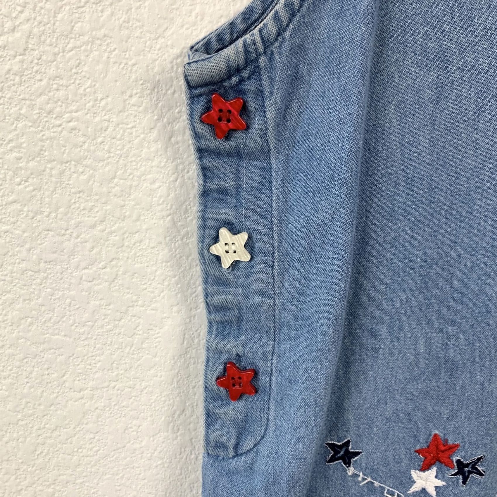 Vintage Roaman's Plus Size 20W Denim Shift Dress American Flag Stars 4th Of July Sequin Embroidered Button Geometric Star USA Patriotic Womens Dress Size 3XL / US 20-22 - 3 Thumbnail