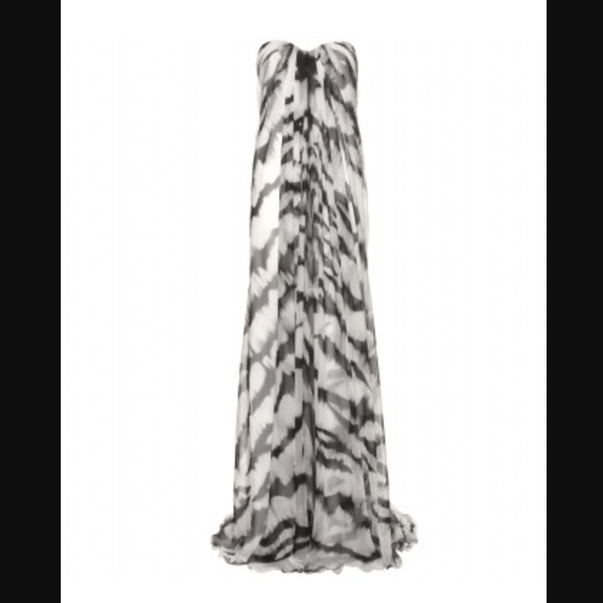 Alexander McQueen $6200 Black White Strapless Pleated Silk Long Dress Size S / US 4 / IT 40 - 1 Thumbnail