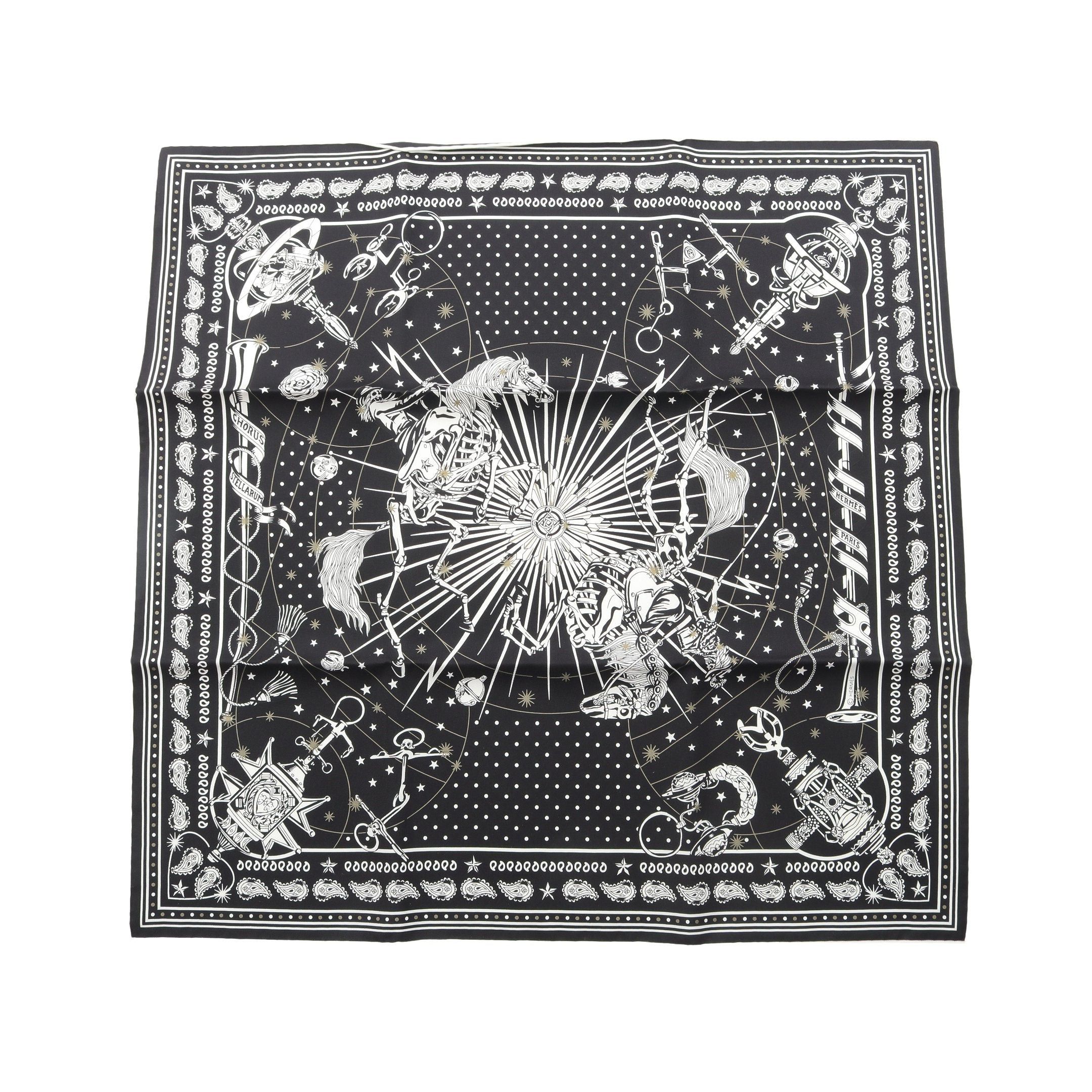 Hermes Hermes Carres 55 Silk Bandana Chorus Stellarum Scarf Black White Size ONE SIZE - 1 Thumbnail