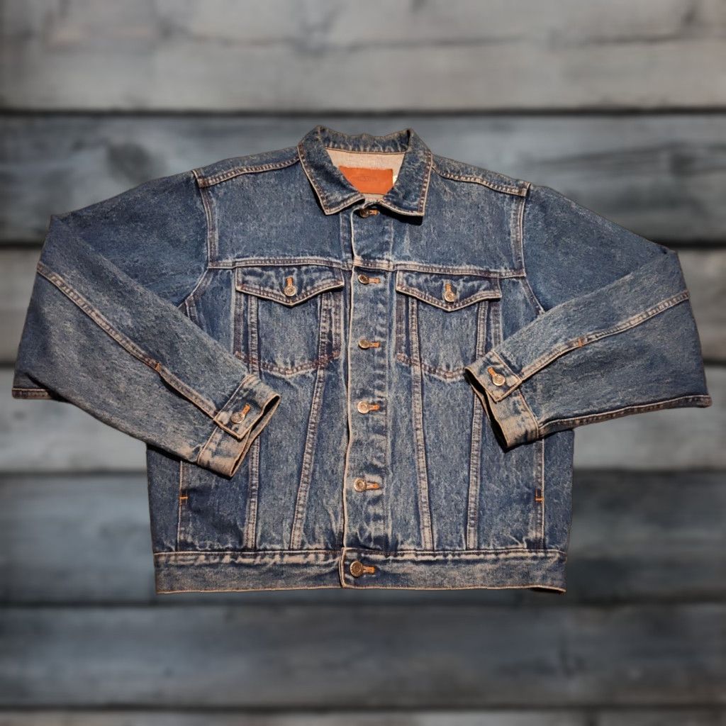 SMYTHE VINTAGE Smythe Denim Jean Jacket Unisex Adults Medium Blue Short Cotton 90s Biker Pockets Button Closure - Casual Jacket Size US 31 - 1 Thumbnail