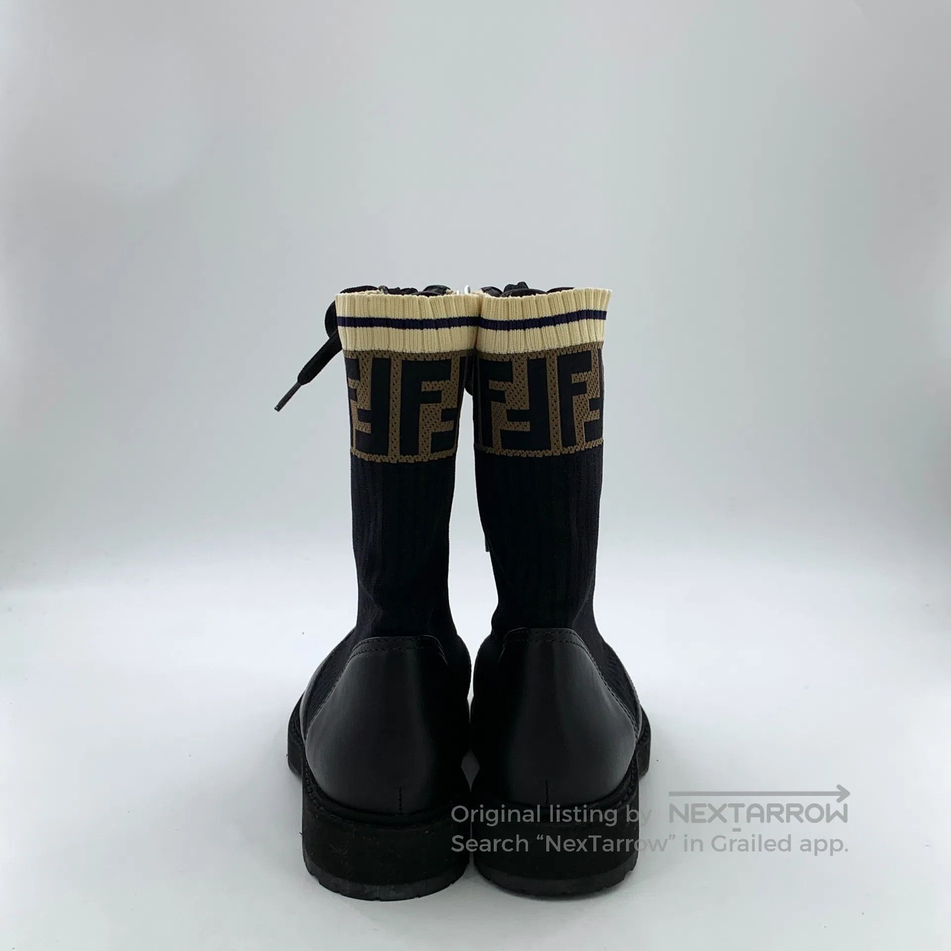 Fendi FENDI Black double F knit detail lace-up casual flat ankle Size US 5 / IT 35 - 4 Thumbnail