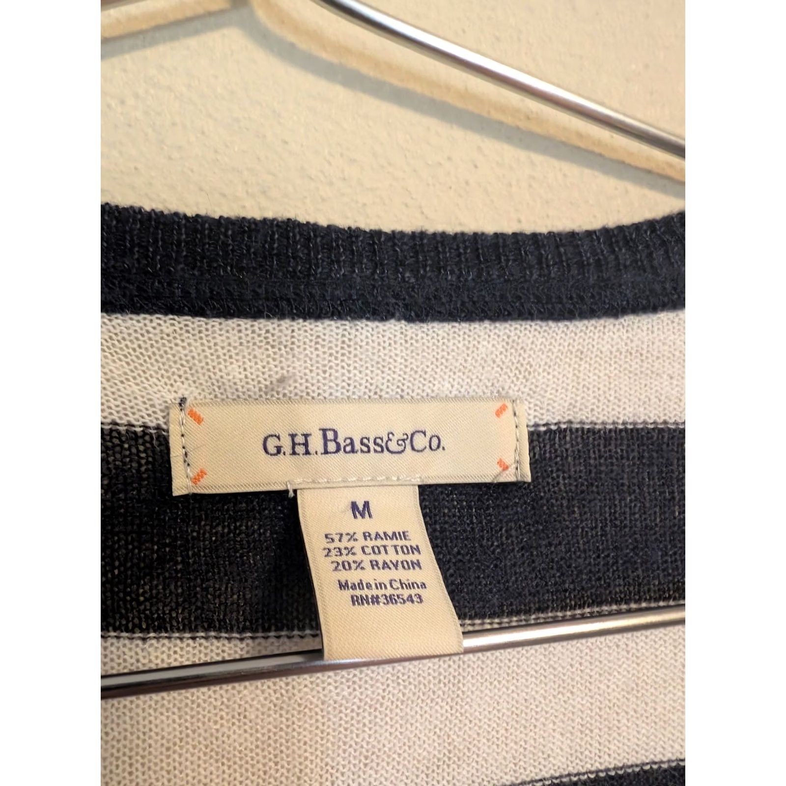 Vintage GH Bass Sweater Lightweight Knit Navy Blue White Stripe Pullover Women's MEDIUM Size M / US 6-8 / IT 42-44 - 2 Thumbnail