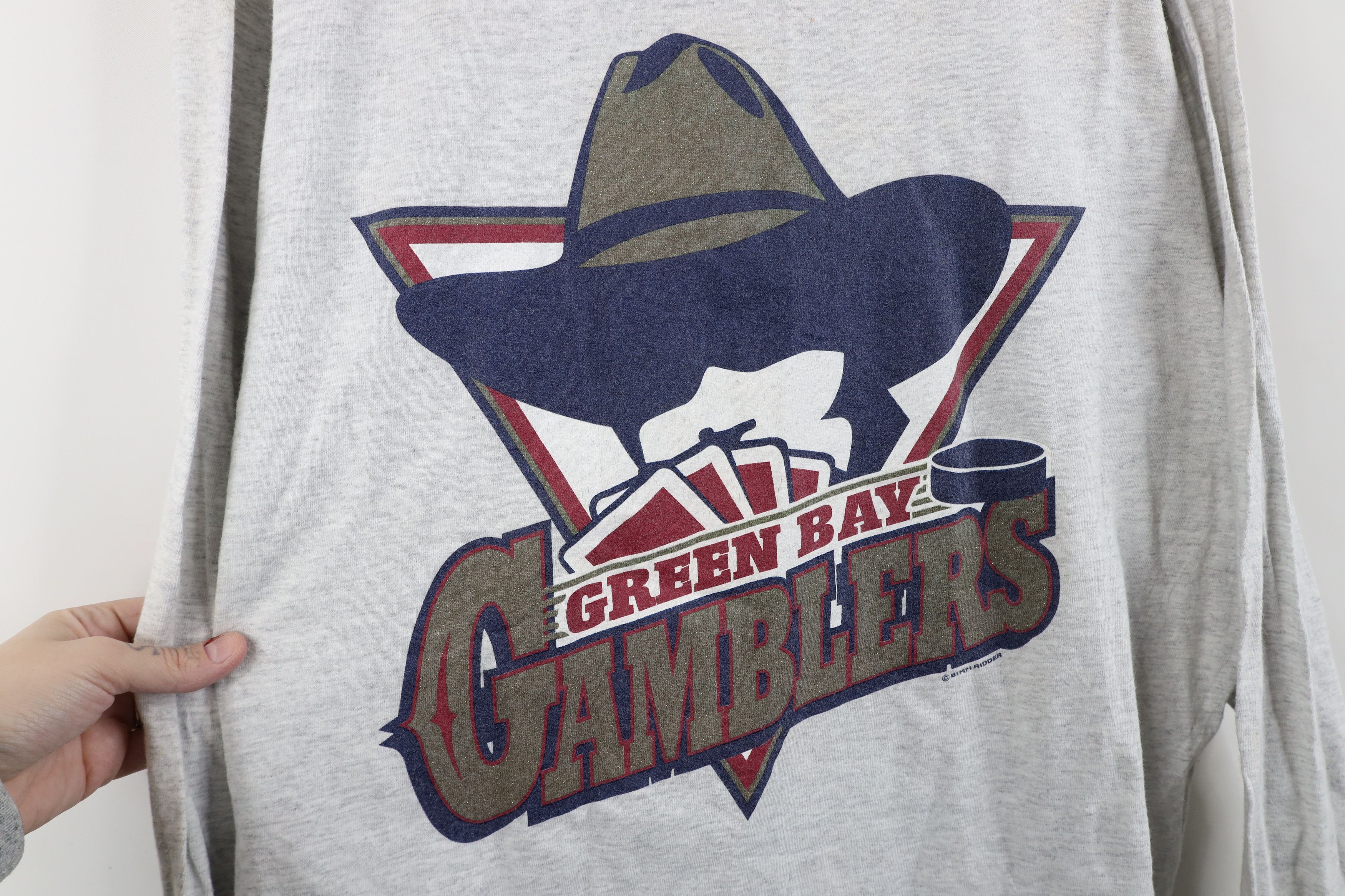 Vintage Vintage 90s USHL Gamblers Long Sleeve T-Shirt Gray USA Size US XL / EU 56 / 4 - 4 Thumbnail