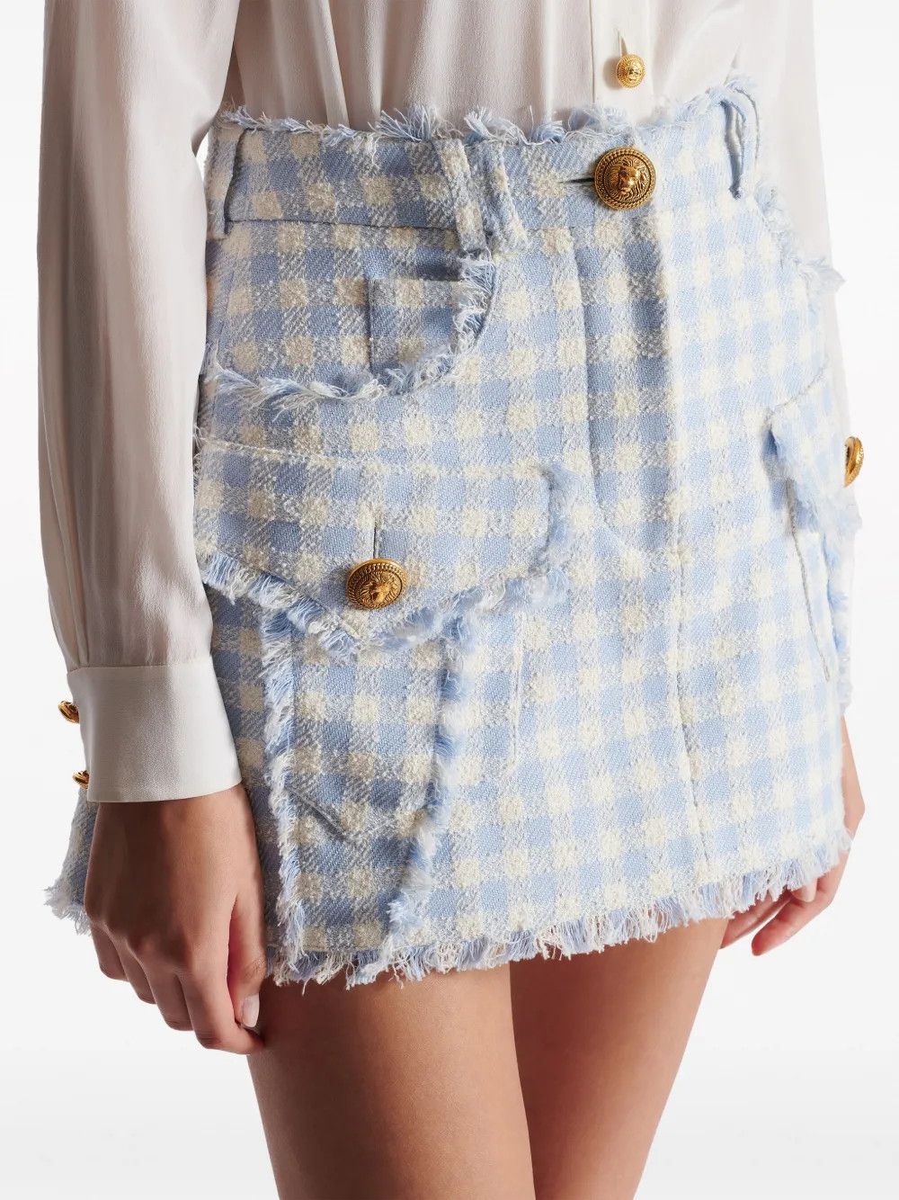 Balmain o1y0625 Mini Skirt in Sky Blue/White Size 28" / US 6 / IT 42 - 3 Thumbnail