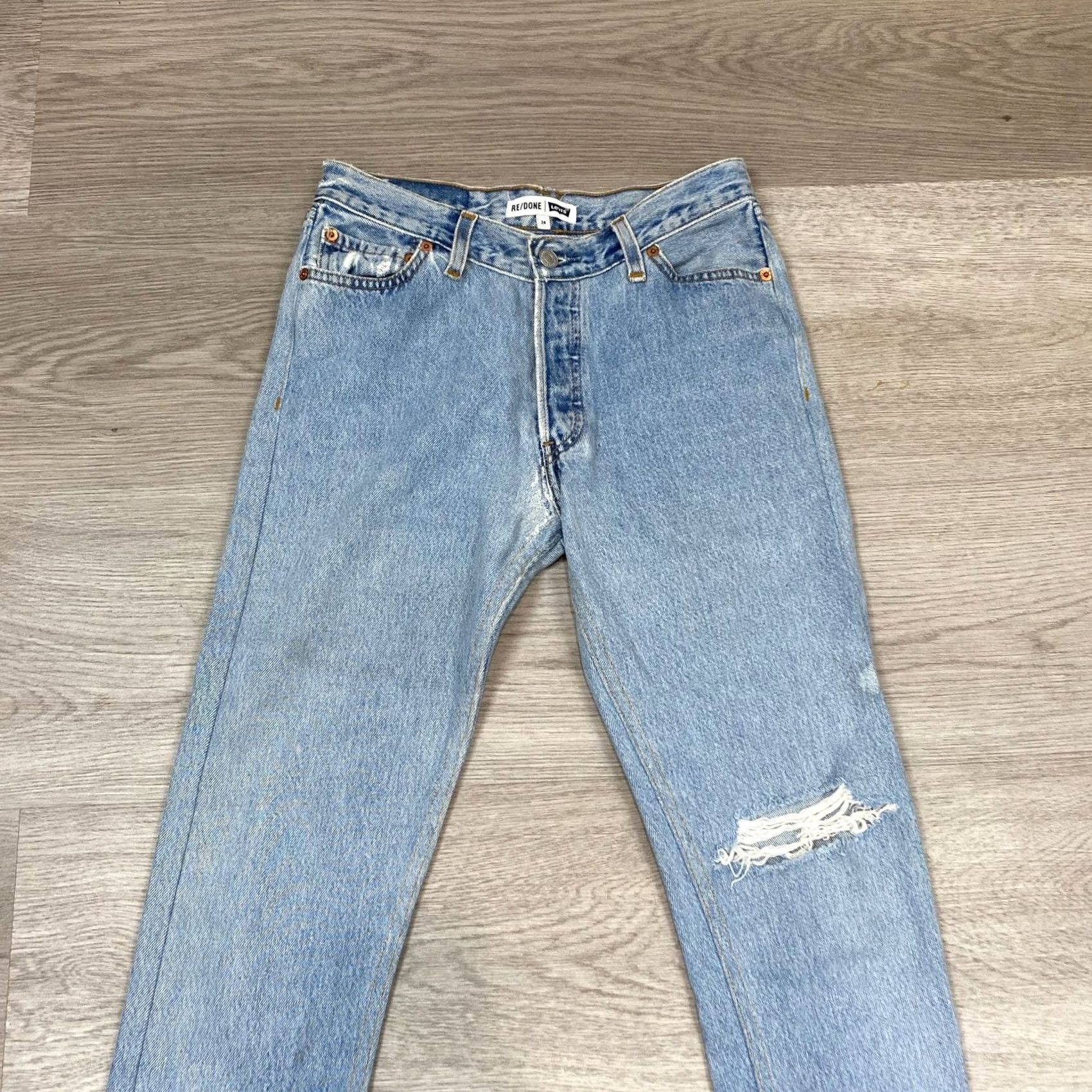 RE/DONE VINTAGE Levi's Re/Done High Rise Slim Straight Leg Jeans Women 24 Blue Jeans Womens 24 Regular Straight Size 42" / US 20 - 2 Thumbnail
