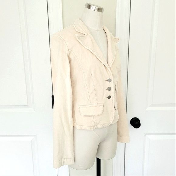 Calvin Klein Cream Corduroy Collared Button-Up Blazer Classic Preppy Size S / US 4 / IT 40 - 3 Thumbnail