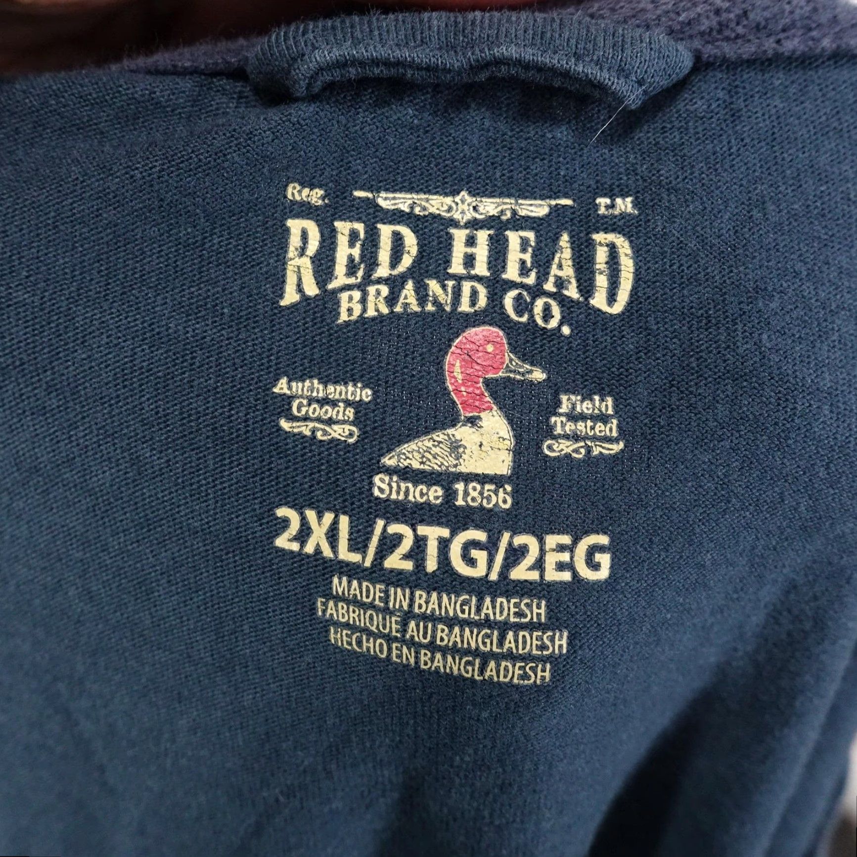 Vintage Red Head Shirt 2XL Blue Crewneck Pocket Tee 100% Cotton Casual Outdoors Mens Size US XXL / EU 58 / 5 - 6 Thumbnail