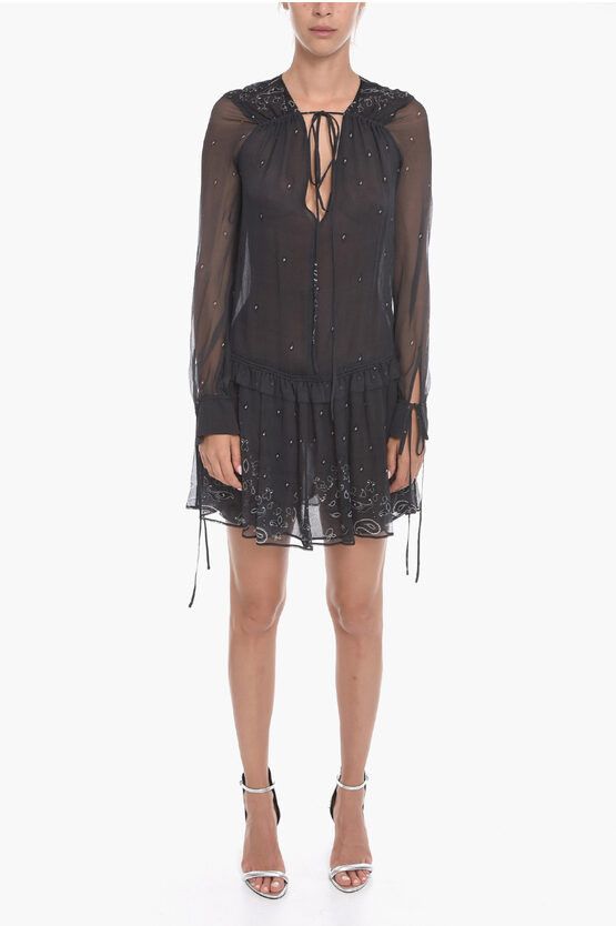 image of Amiri Silk Chiffon Dress With Paisley Motif in Black, Women's (Size Medium)