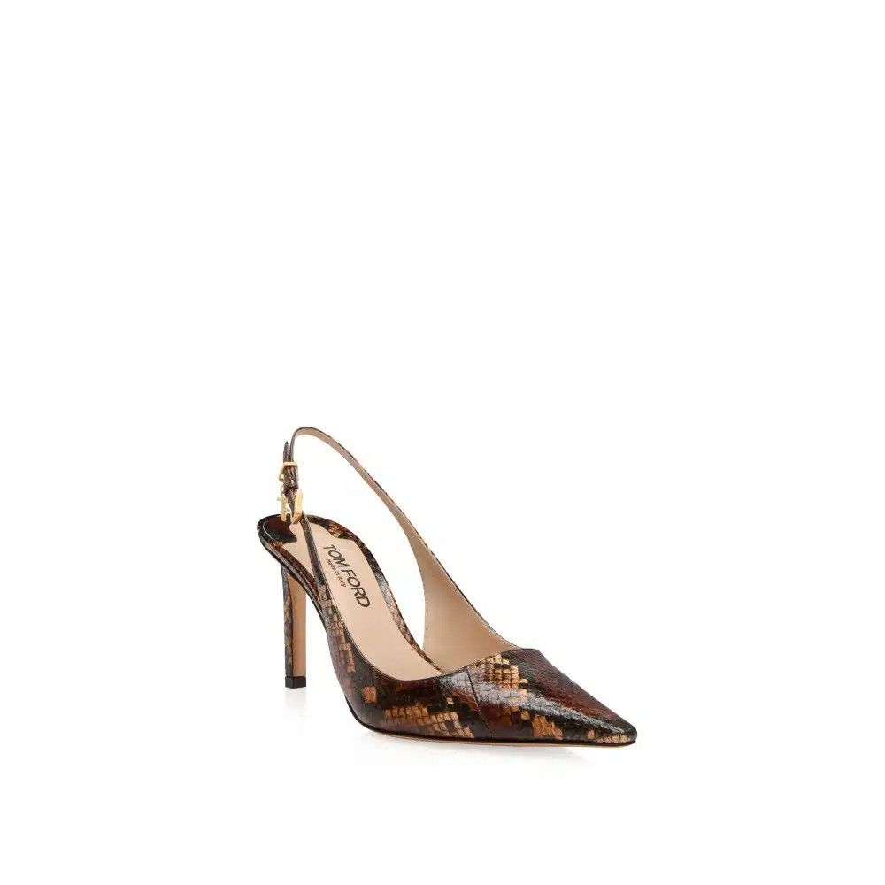 Tom Ford o1loc1c0326 W3393 Python Leather Slingback Pumps in Brown Size US 11 / IT 41 - 2 Thumbnail