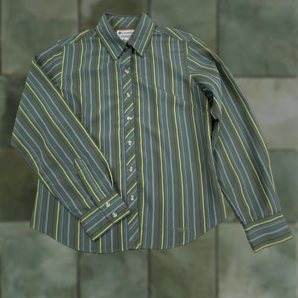 Vintage Columbia GRT Womens Green Striped Button Up Shirt Small Modal Blend Size S / US 4 / IT 40 - 1 Thumbnail