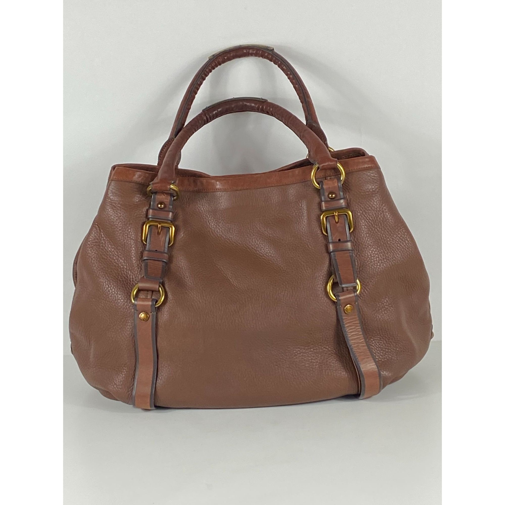 Prada Prada Brown Leather Shoulder Hand Bag w/ Gold Hardware Women Size ONE SIZE - 4 Thumbnail