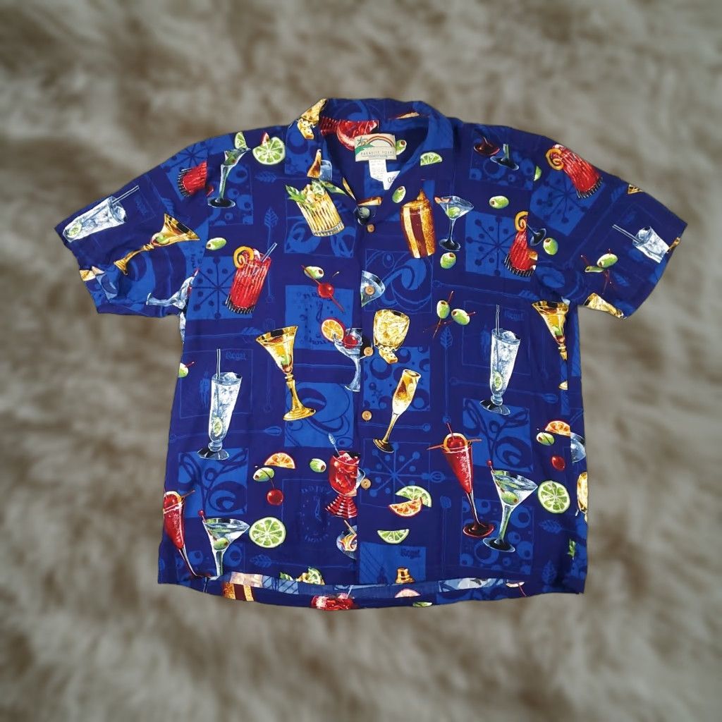 Paradise Found Paradise Found Shirt Mens Large Blue Tropical Drink Print Rayon Vintage Hawaiian Size US L / EU 52-54 / 3 - 1 Thumbnail