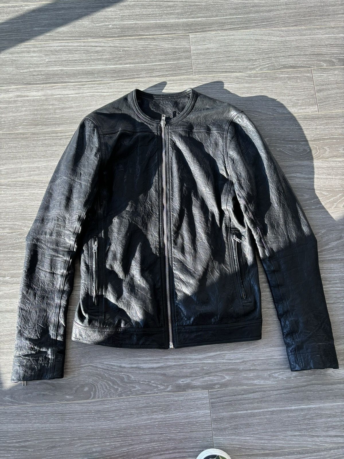 image of Rick Owens Leather Jacket in Black, Men's (Size XS)