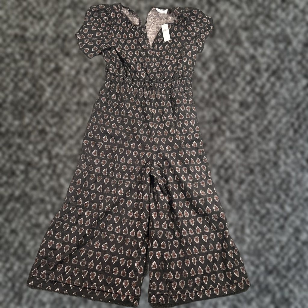 Anthropologie VINTAGE Anthropologie Womens Romper Size Medium Puff Sleeve Wide Leg Dress Black and White Layered Bodysuit Size 32" / US 10 / IT 46 - 1 Thumbnail