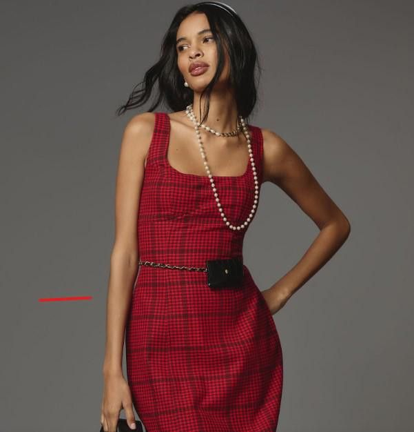 Image of Designer (19) NWT Anthropologie Bombshell Tweed Midi Dress Msrp $253 in Red, Women's (Size XL)