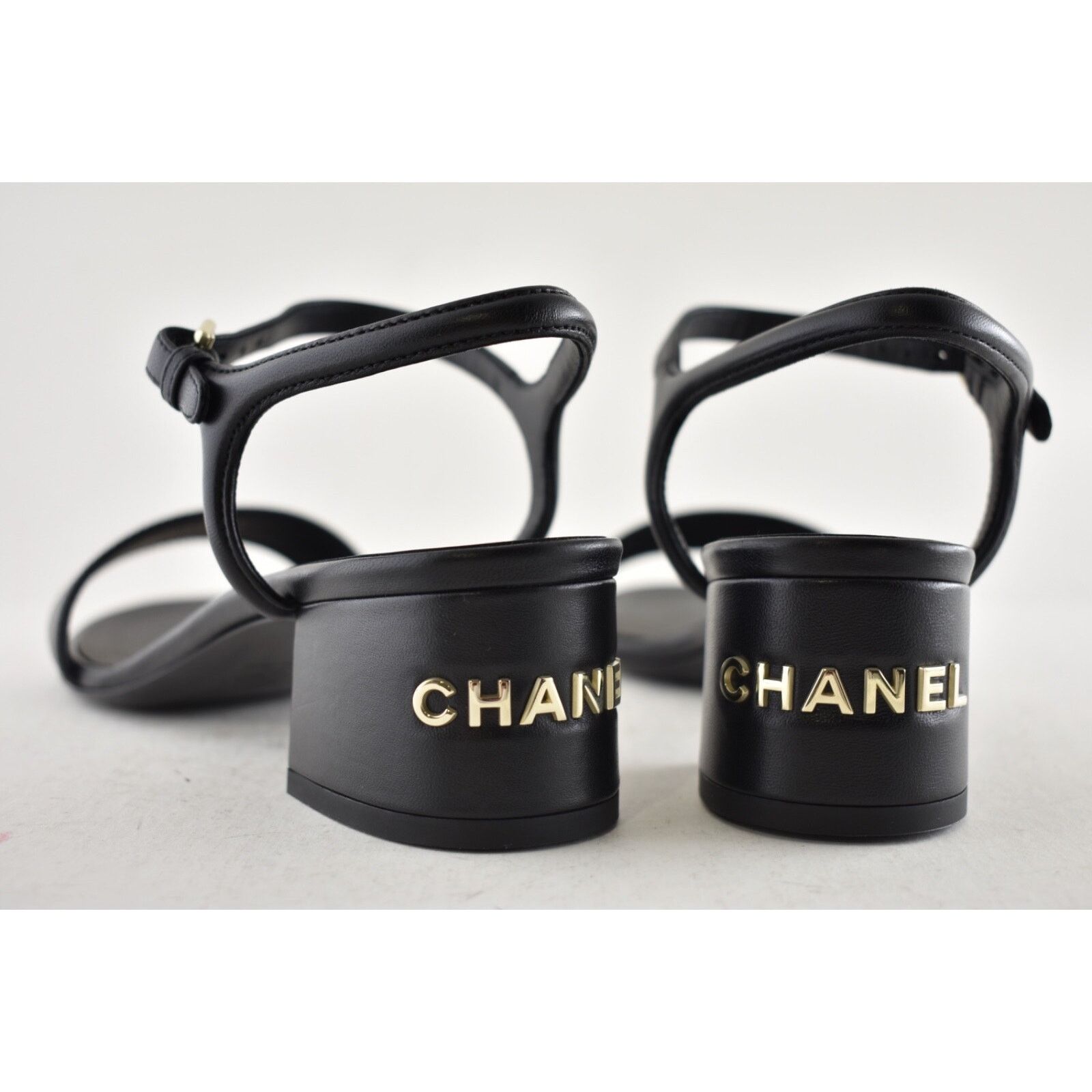 Chanel Chanel 24C Black Lambskin Leather Gold Logo Ankle Strap Size US 8 / IT 38 - 11 Thumbnail