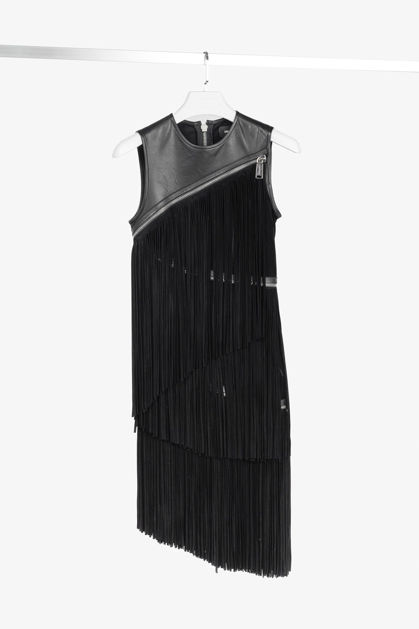 Dsquared2 Dsquared2 PF/15 Black Suede-Fringe Sleeveless Mini Dress Size XS / US 0-2 / IT 36-38 - 1 Thumbnail