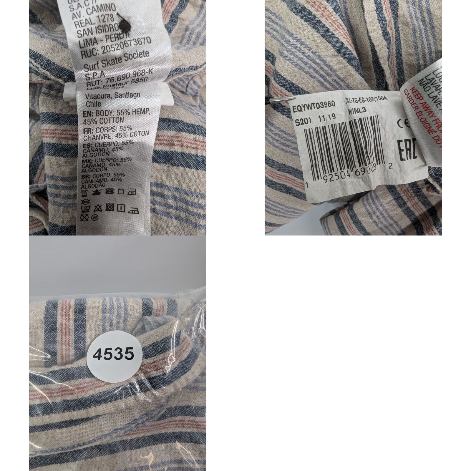 Quiksilver Quiksilver Camp Fit Coconut Dingo Stripe Shirt Men's XL Hawaiian Aloha Hemp Beach Classic Luau Pattern Striped Short Sleeve Button-Up Size US XL / EU 56 / 4 - 8 Thumbnail