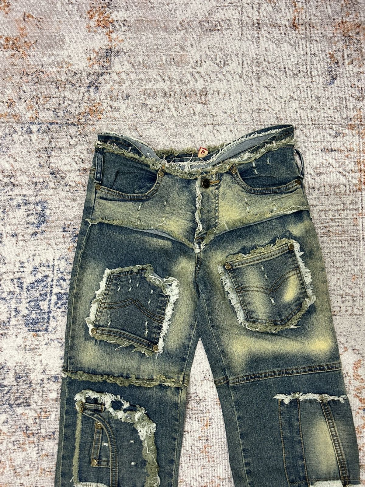 If Six Was Nine Modernistic Acid Wash Multi Pocket Flare Jeans Size US 28 / EU 44 - 6 Thumbnail