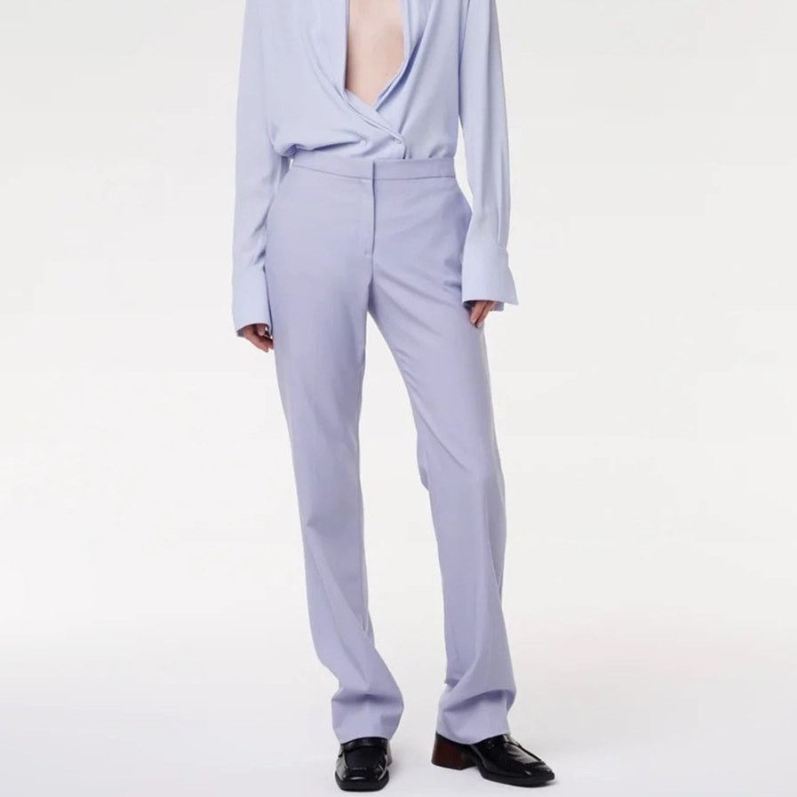 Another Tomorrow Another Tomorrow Lilac Merino Wool Straight Leg Trousers 10 Size 32" / US 10 / IT 46 - 9 Thumbnail
