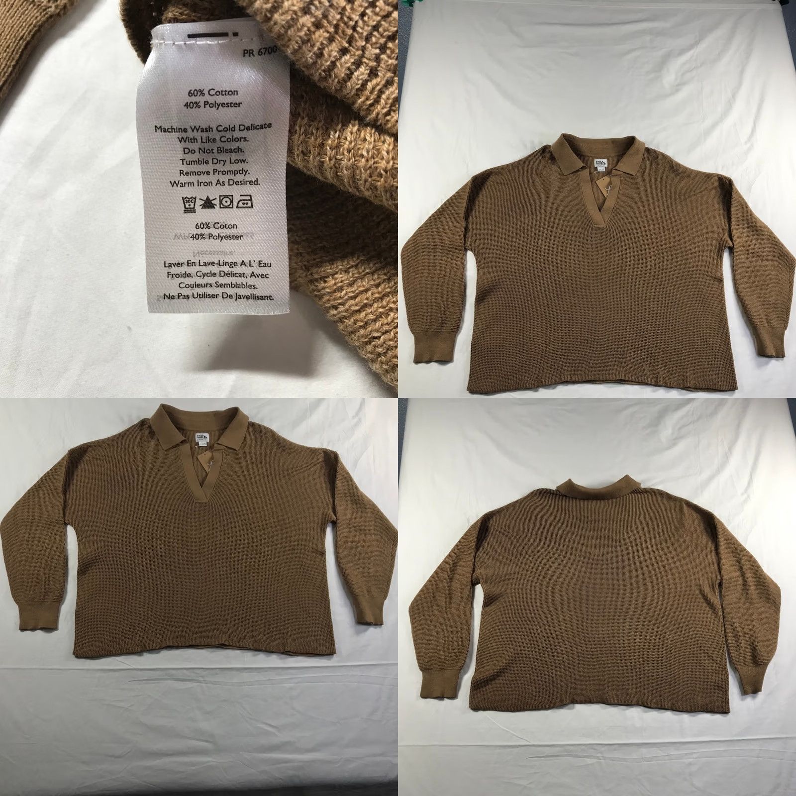 Eddie Bauer Eddie Bauer Womens 2XL Camel Brown Waffle Knit Johnny Collar Sweater Size XXL / US 16-18 / IT 52-54 - 8 Thumbnail