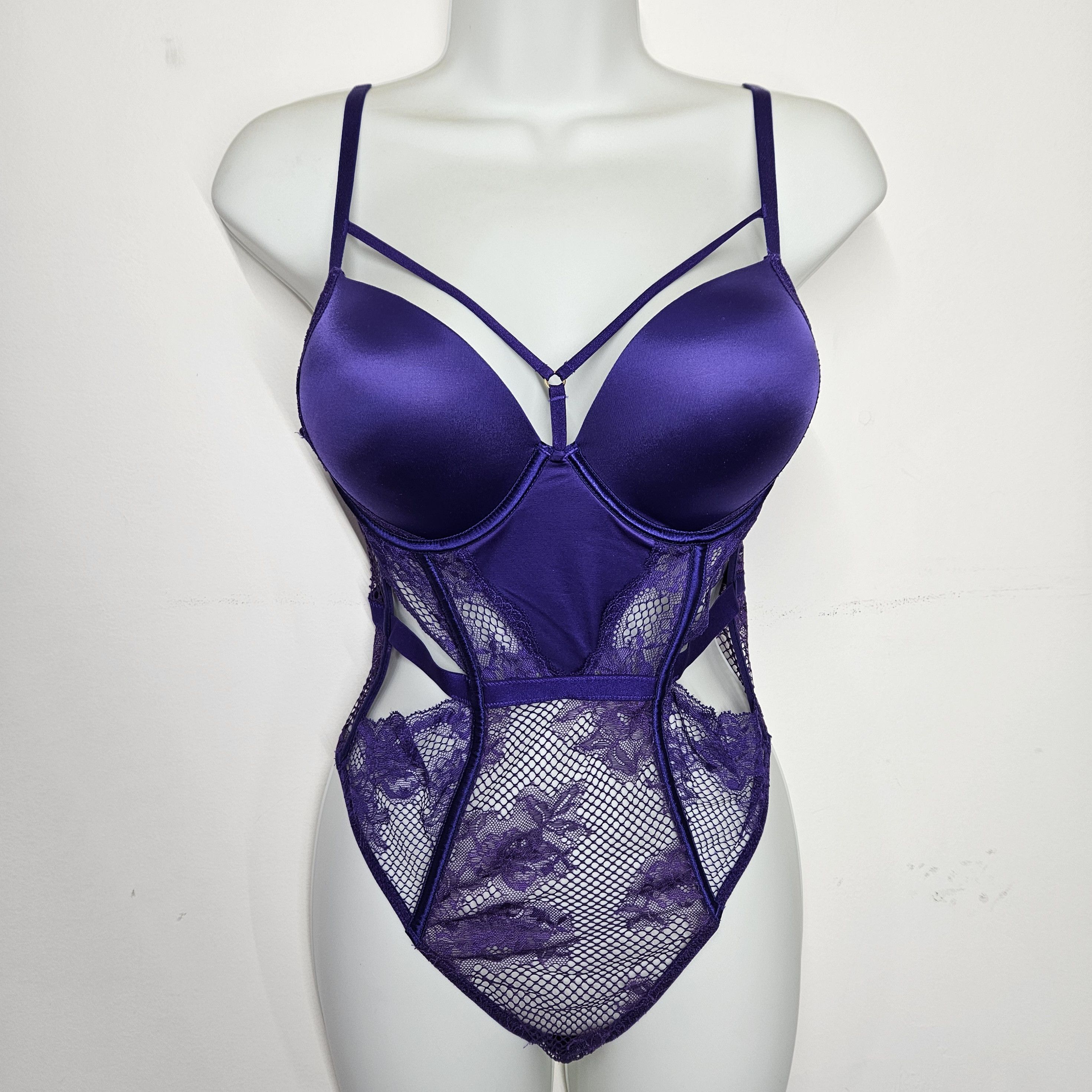 Victoria's Secret Size M Teddy Lingerie Purple Lace Padded
