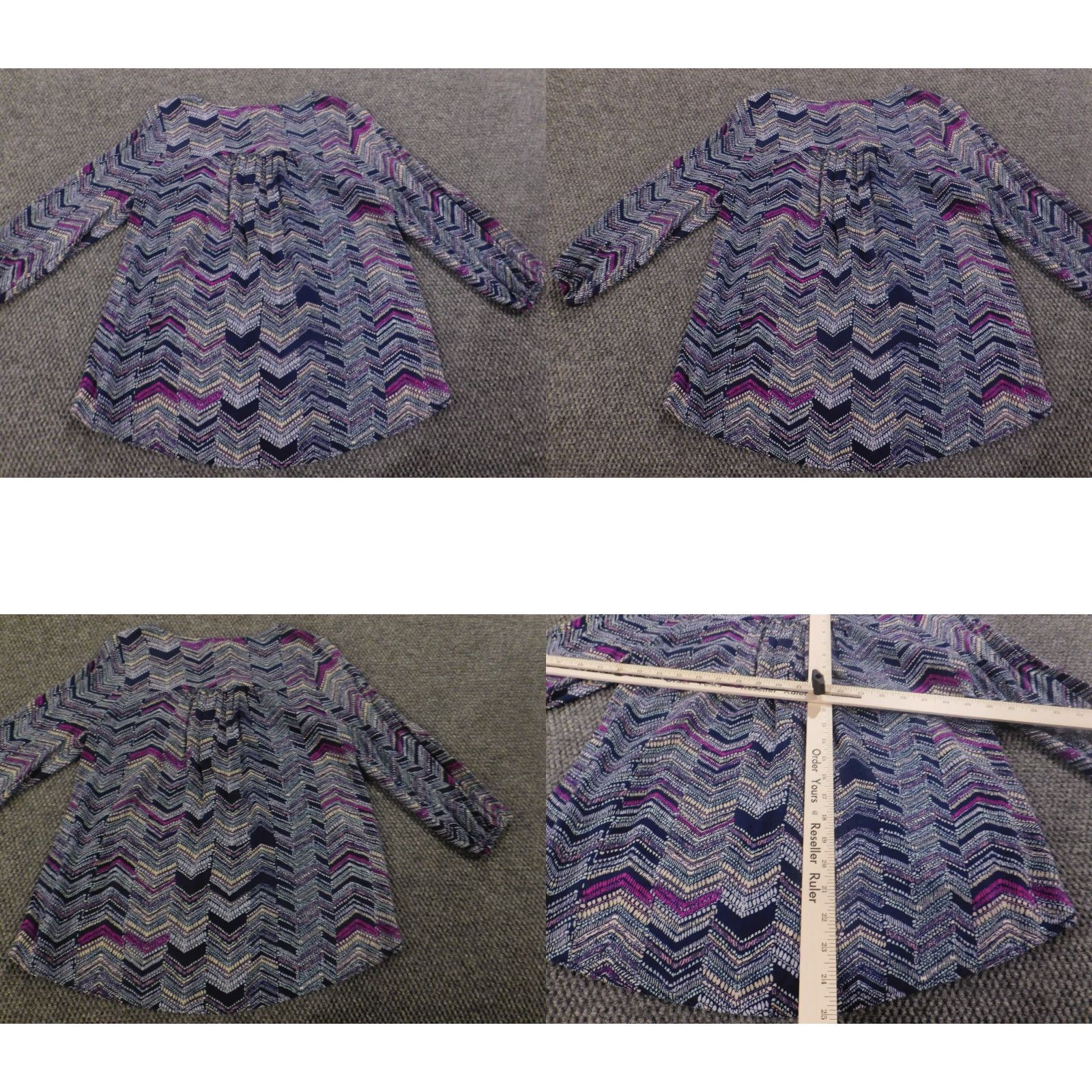 Vintage Love Fire Blouse L Women Blue Round Neck Long Sleeve Pullover Stretch Casual Regular Rayon Size L / US 10 / IT 46 - 8 Thumbnail