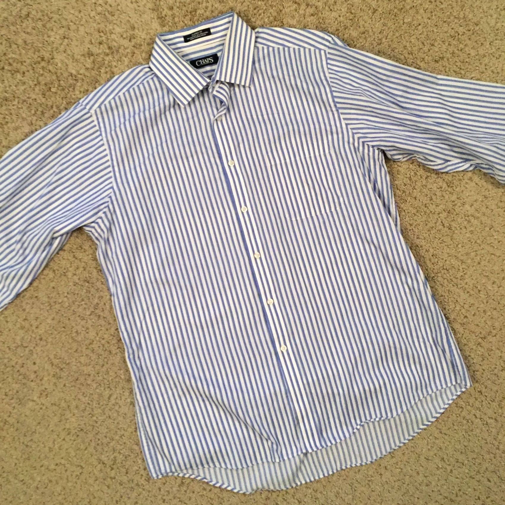 Chaps Chaps Shirt Mens 16.5 Blue Striped Classic Fit Long Sleeve Button Up Size US XL / EU 56 / 4 - 5 Thumbnail