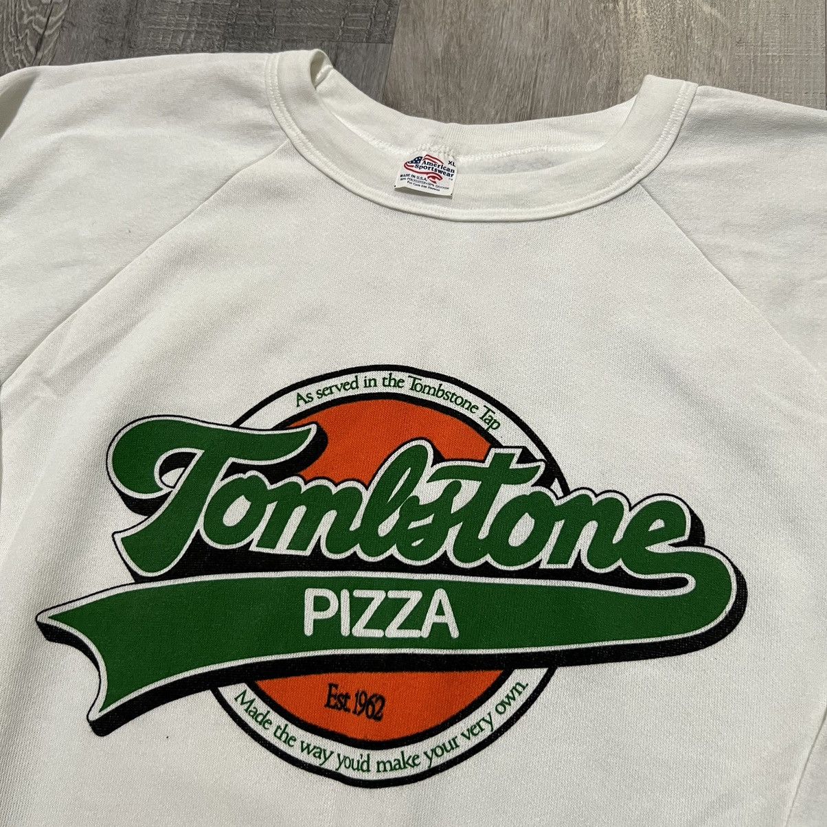 Vintage VTG Tombstone Pizza 1970s White USA Pizzeria Sweatshirt Size US XL / EU 56 / 4 - 3 Thumbnail