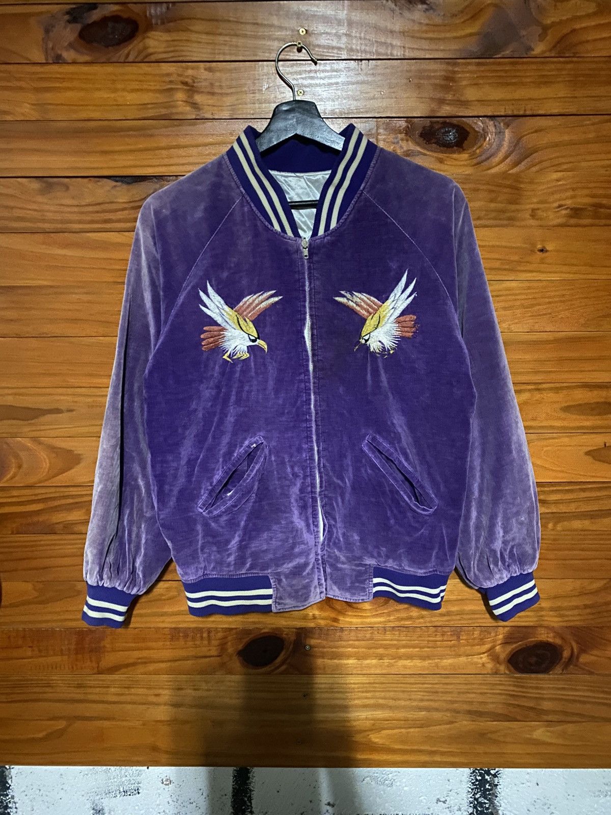 Japanese Brand Purple Velvet Sukajan “Japan” Embroidered Souvenir Jacket Size US S / EU 44-46 / 1 - 3 Thumbnail